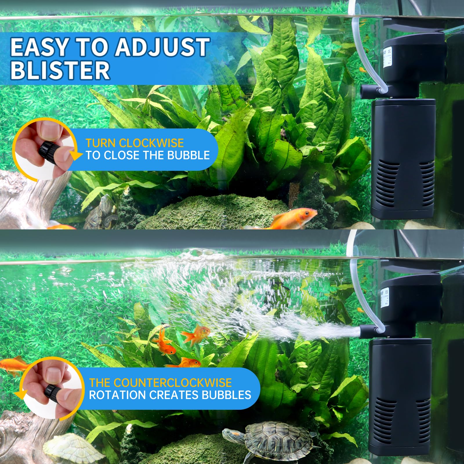 022F Fish Tank Filter, Internal Aquarium Filter for 20-45 Gallons Tank, with Biochemical Sponge Turtle Tank Filter, Ultra-Quiet with Aeration Powerful Submersible Pump & Filter System