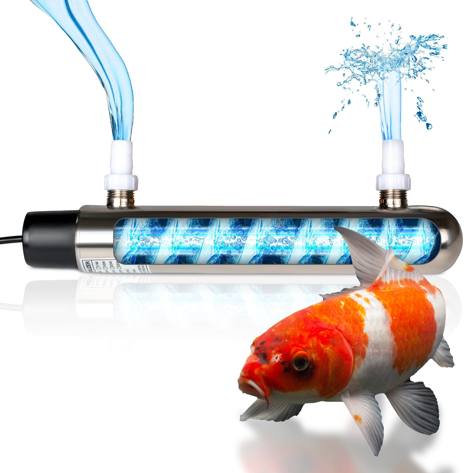 12W Stainless Steel Inline UV Light Clarifier for 500 Gallon Koi Pond Aquarium Algae Control Cold Plunge UV Light Stainless Steel Ultraviolet Green Killing Machine Algae Remover