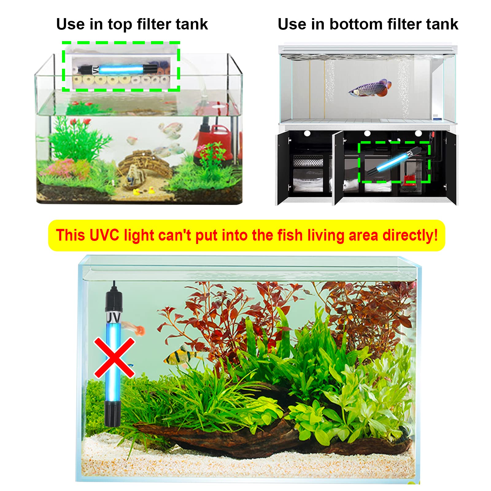 13W COOSPIDER UVC Wand Waterproof/Timer Control(Ozone-free)for KOI Pond, Cold Plunge, Fish Tank