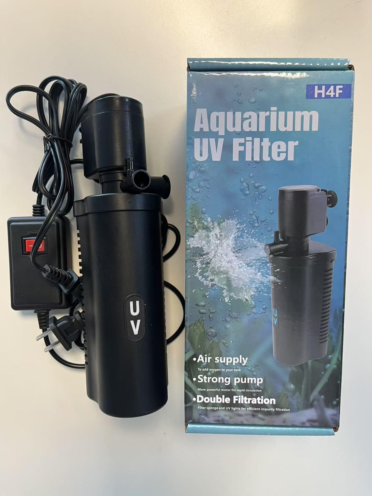 158GPH Small Aquarium Filter, UV Sterilizer for Aquarium for 10-45 Gallon Tank, Internal Pump for Turtle Betta Fish Tank Filter, Silent 4-in-1 Green Killing Machine with Fish Tank Filtes Deodorization