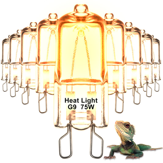 COOSPIDER 9 Pack Heat Lamp Bulbs for Reptile Dimmable G9 Mini Halogen Bulbs Warm White 75W Essential Heat Source for Bearded Dragon Gecko Turtle Lizard（9Pack）