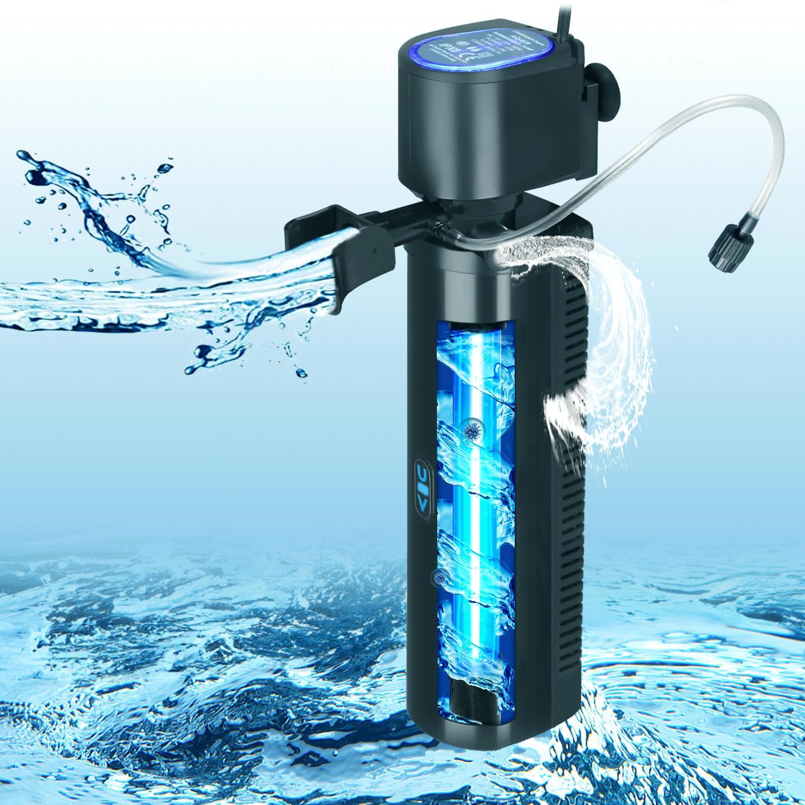 200GPH Aquarium Filter, U-V for Aquarium for 20-75 Gal Tank, Submersible Pump Filter for Green Water and Algae Clean, Ultra-Silent Green Killing Machine with Fish Tank Deodorization