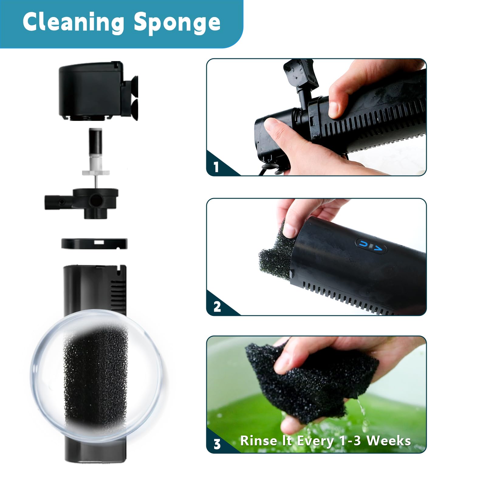200GPH Aquarium Filter, U-V for Aquarium for 20-75 Gal Tank, Submersible Pump Filter for Green Water and Algae Clean, Ultra-Silent Green Killing Machine with Fish Tank Deodorization