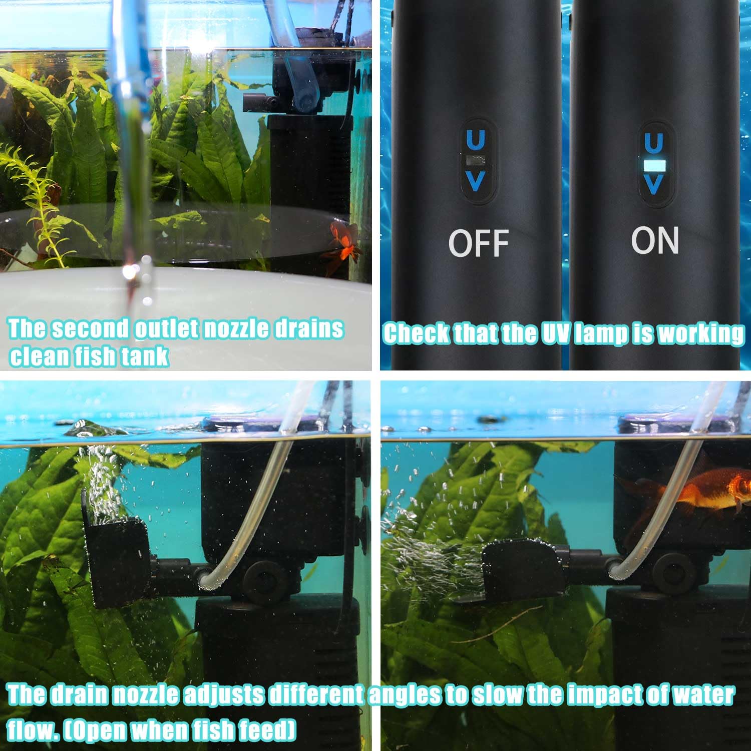 200GPH Aquarium Filter, U-V for Aquarium for 20-75 Gal Tank, Submersible Pump Filter for Green Water and Algae Clean, Ultra-Silent Green Killing Machine with Fish Tank Deodorization