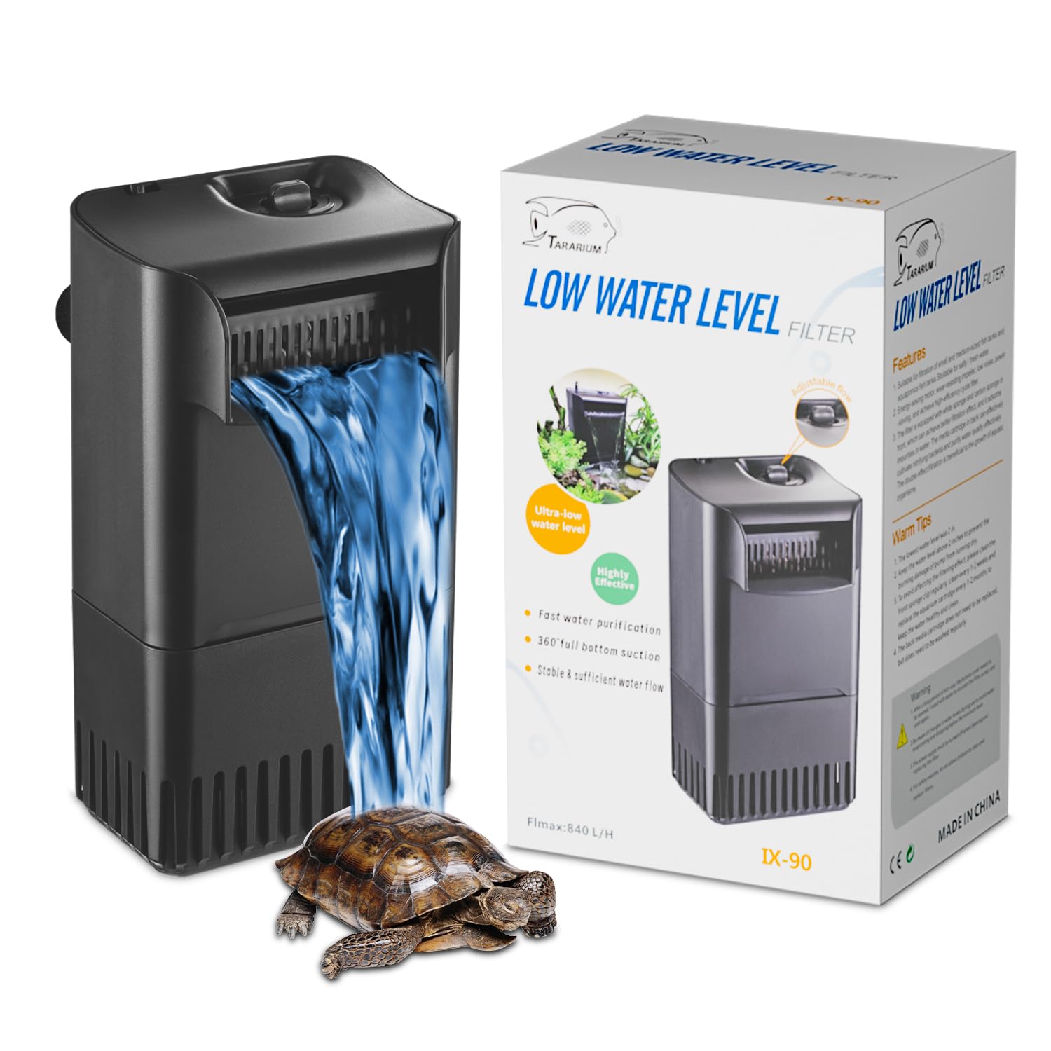 220GPH 10W Turtle Tank Filter Aquarium Filter Power Adjustable 10-40 Gal. Small Internal Filter 3-Stage Waterfall Bio-Filtration Quiet Low Water Level for Freshwater Saltwater Fish Tank Easy to Clean