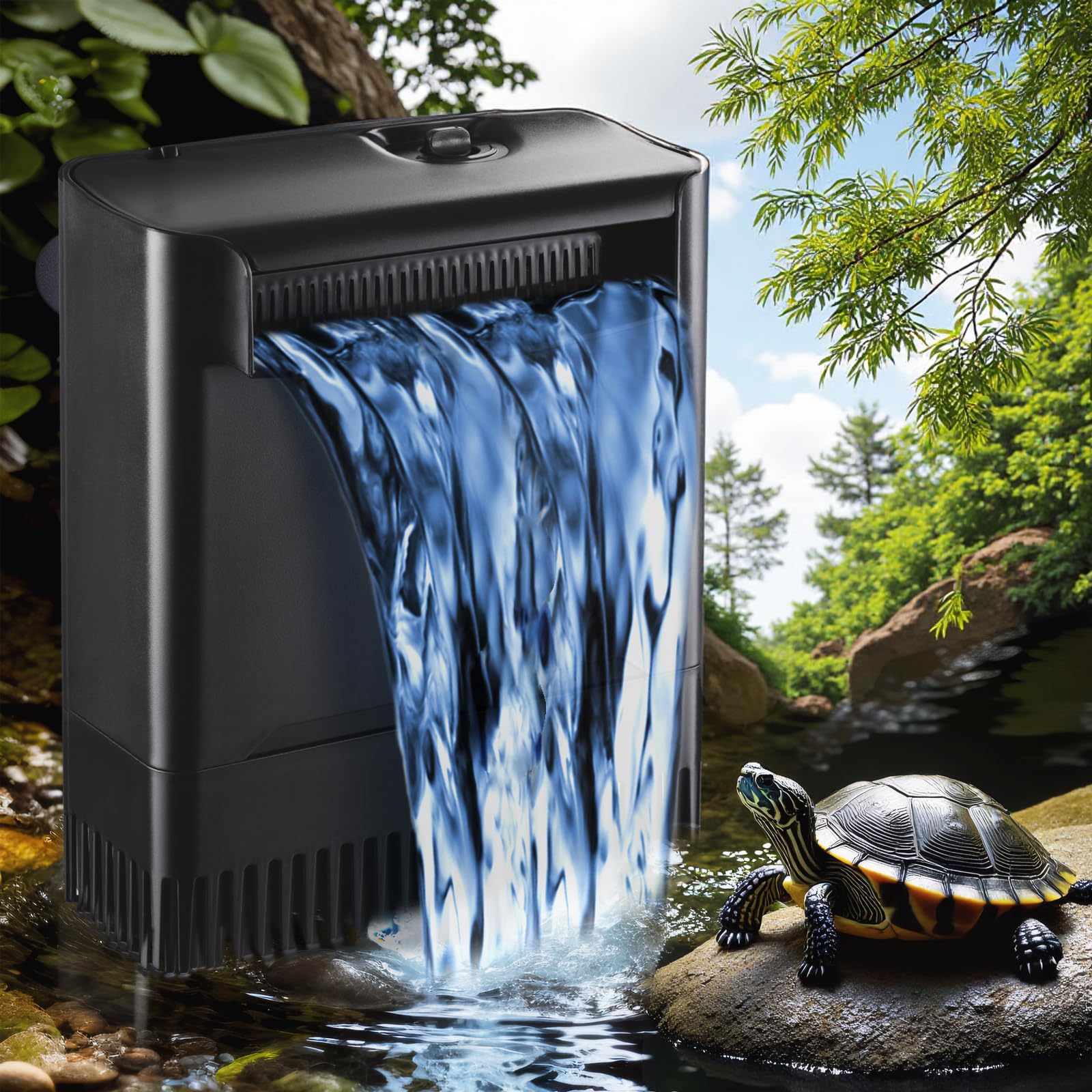 290GPH Turtle Tank Filter for 20-55 Gallon, Turtle Filter Low Water Level Available and Flow Adjustable, Turtle Water Filter for Shrimps Amphibians Turtle Tank Saltwater Freshwater Crystal Clear