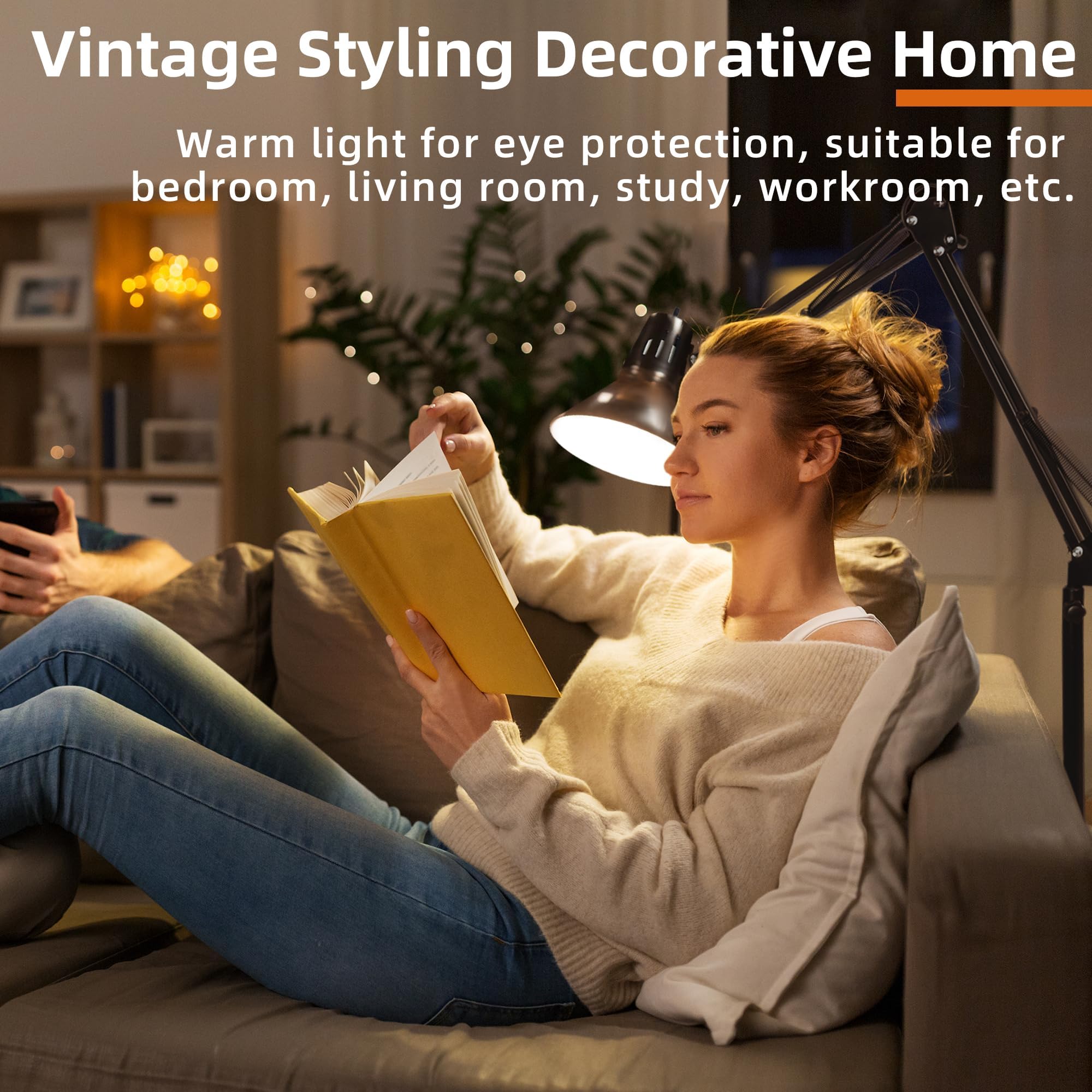 2 Pack Desk Lamp wA19 E26 LED Bulb for Home Office Eye-Caring Metal Extra Tall Swing Arm High Intensity Clamp Flexible Gooseneck Side Table Working Reading Computer Workbench 3000K+ 5000K Light