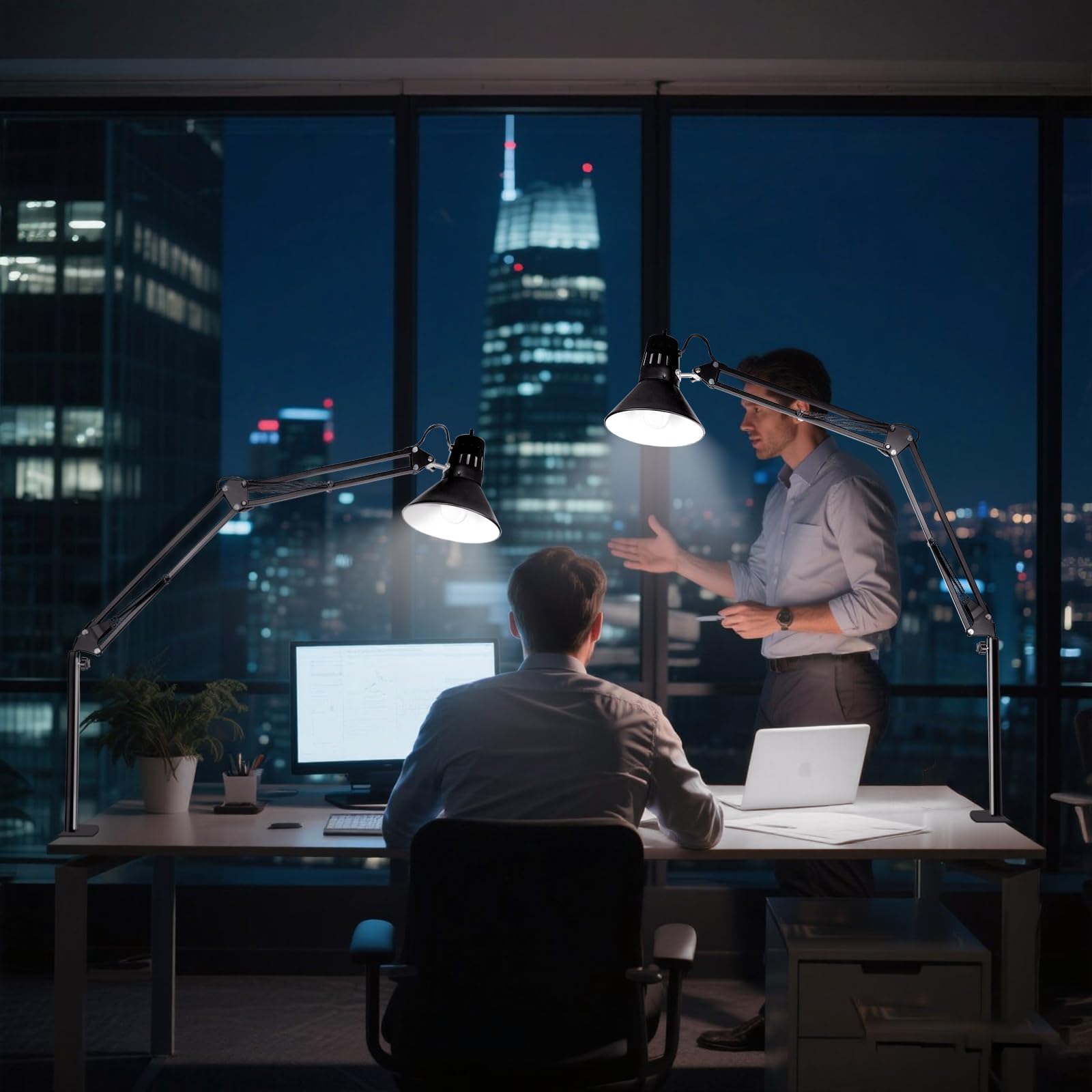 2 Pack Desk Lamp wA19 E26 LED Bulb for Home Office Eye-Caring Metal Extra Tall Swing Arm High Intensity Clamp Flexible Gooseneck Side Table Working Reading Computer Workbench 5000K White Light