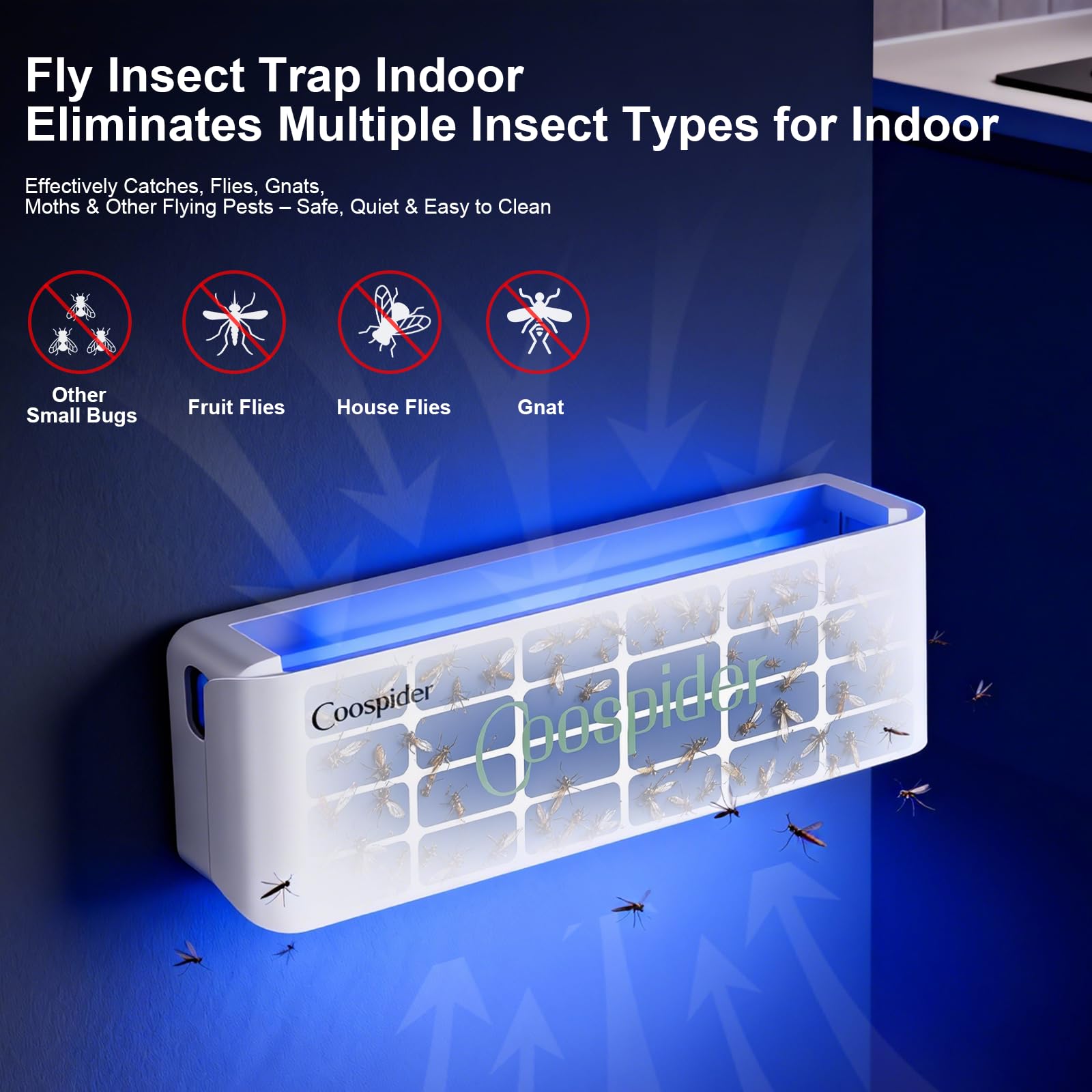 2 Pack Fly Trap Indoor, Fruit Fly Traps Wall Sconce UV Fly Light Bug Catcher for Kitchen House & Restaurant Fruit Flies Garage & Warehouse Flying Insect Trap for Capturing Flies,Moths, Gnats