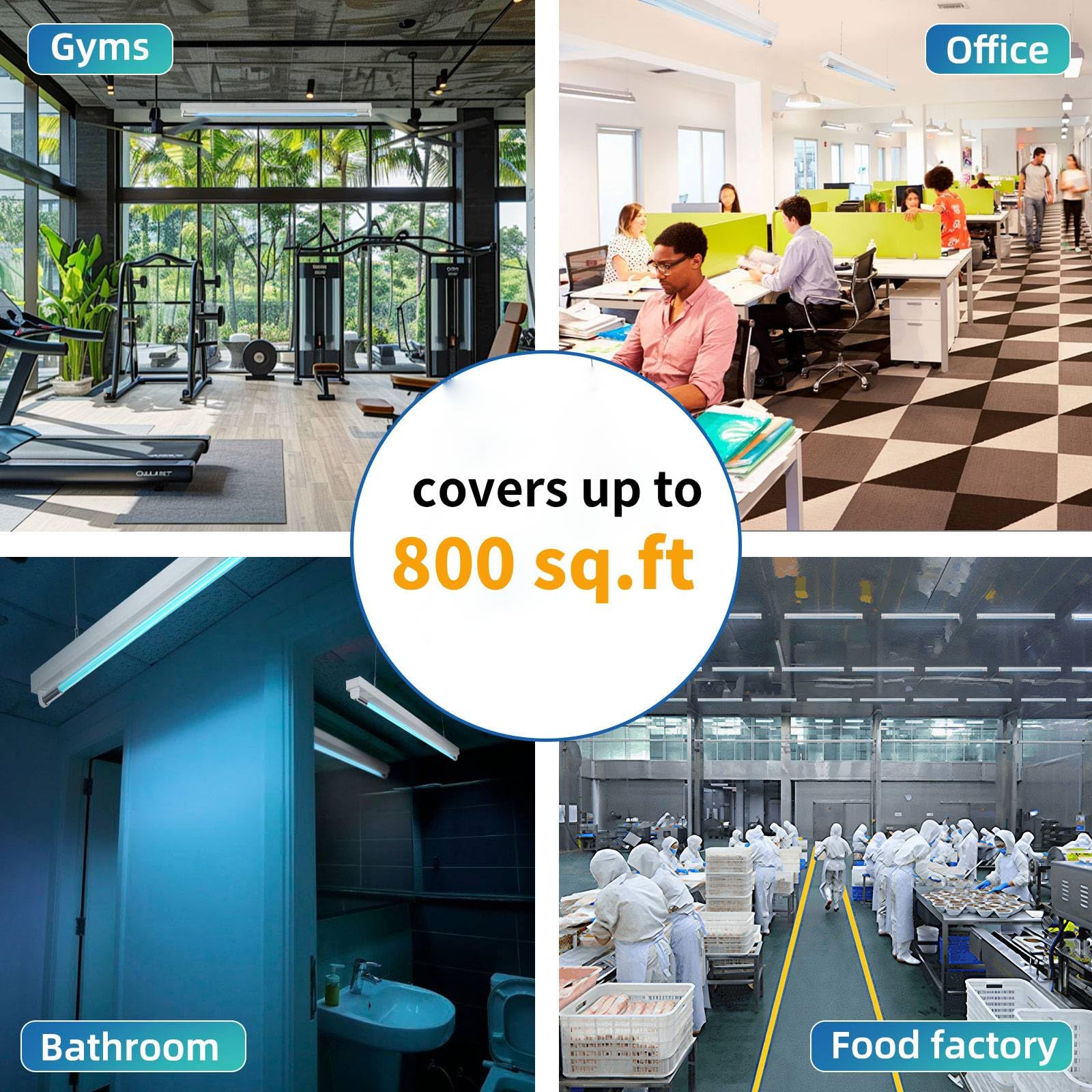 30W UV Sanitizer Light, Powerful UVC Lamp with Steel Suspension Wires, UV Sanitiztion Linear Light for Large Spaces-School, Factory, Hospital, Ozone-Free UVC Linear Batten 253.7nm, T8 G13 35.43 in