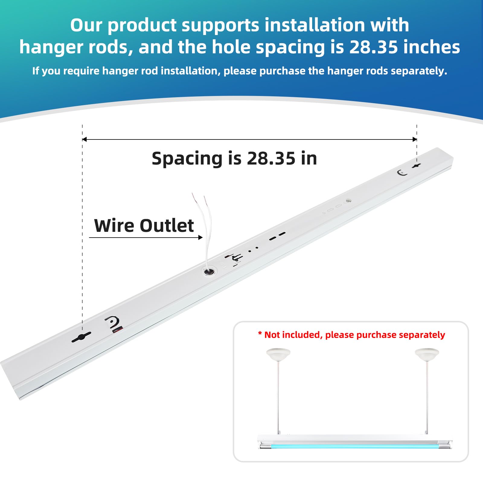 30W UV Sanitizer Light, Powerful UVC Lamp with Steel Suspension Wires, UV Sanitiztion Linear Light for Large Spaces-School, Factory, Hospital, Ozone-Free UVC Linear Batten 253.7nm, T8 G13 35.43 in
