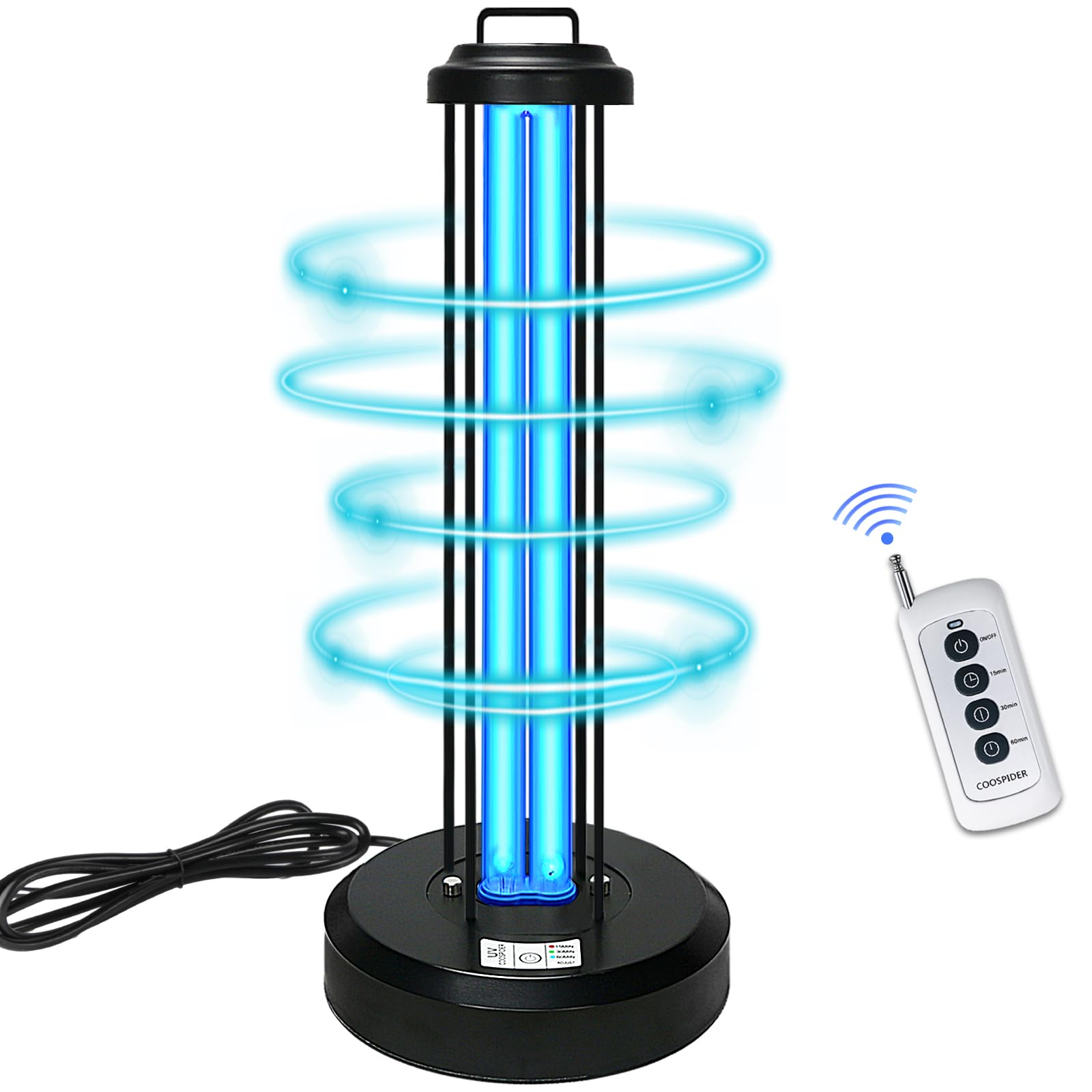 38 Watts Ozone Free UVC Lamp wRemote Control 253.7nm wavelength UVC Light for Home Office School, 3-Gear Timer 153060 Minutes 110V CTUV-38