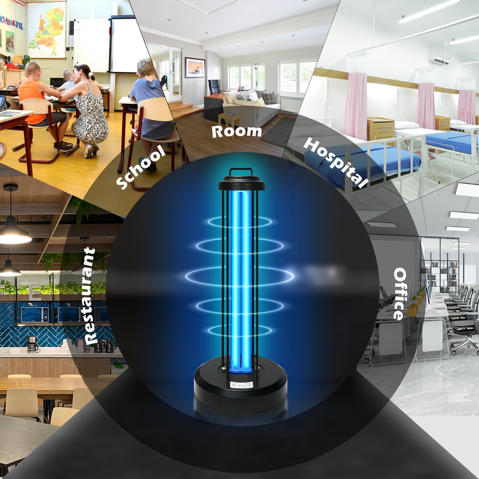 38 Watts Ozone Free UVC Lamp wRemote Control 253.7nm wavelength UVC Light for Home Office School, 3-Gear Timer 153060 Minutes 110V CTUV-38