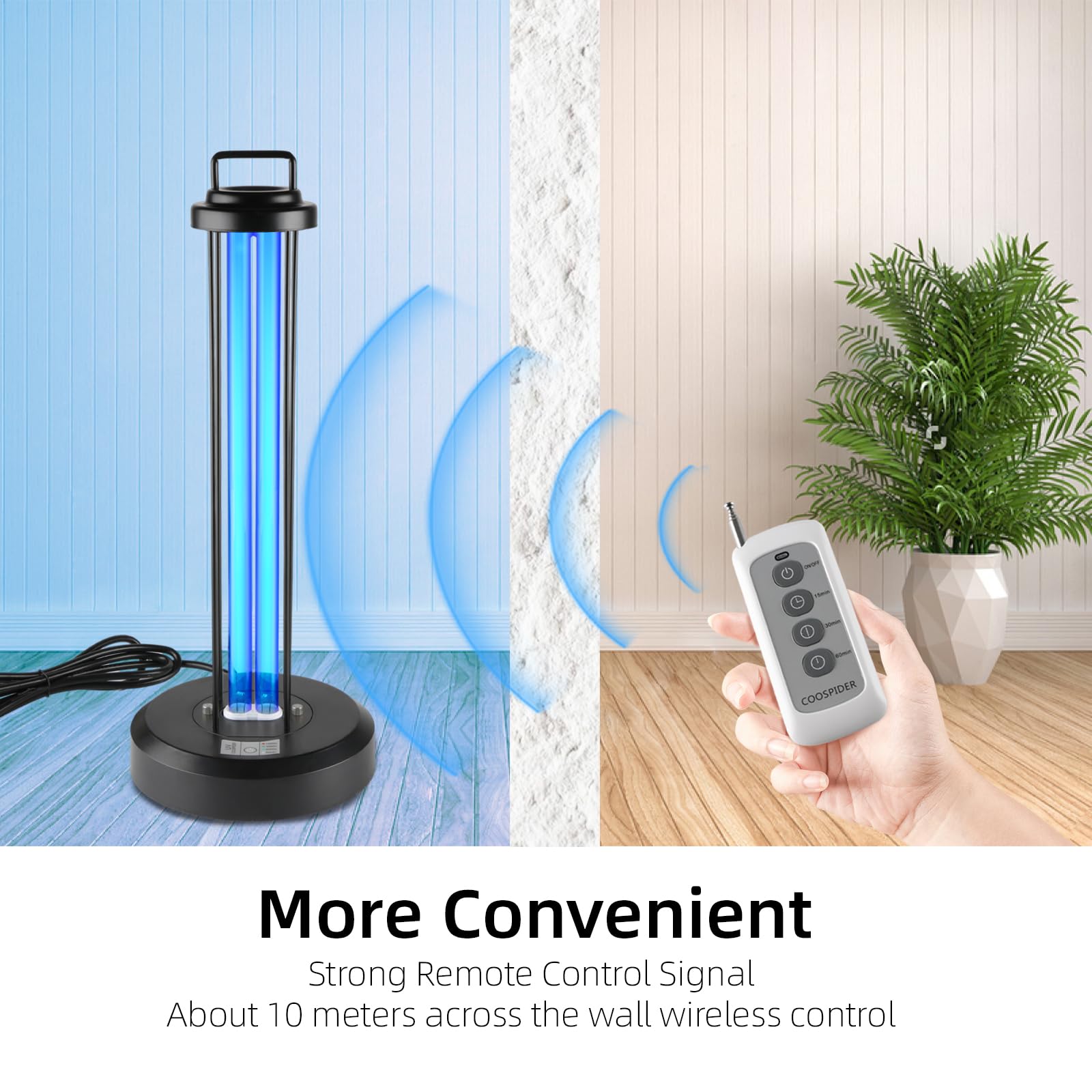 38 Watts Ozone Free UVC Lamp wRemote Control 253.7nm wavelength UVC Light for Home Office School, 3-Gear Timer 153060 Minutes 110V CTUV-38