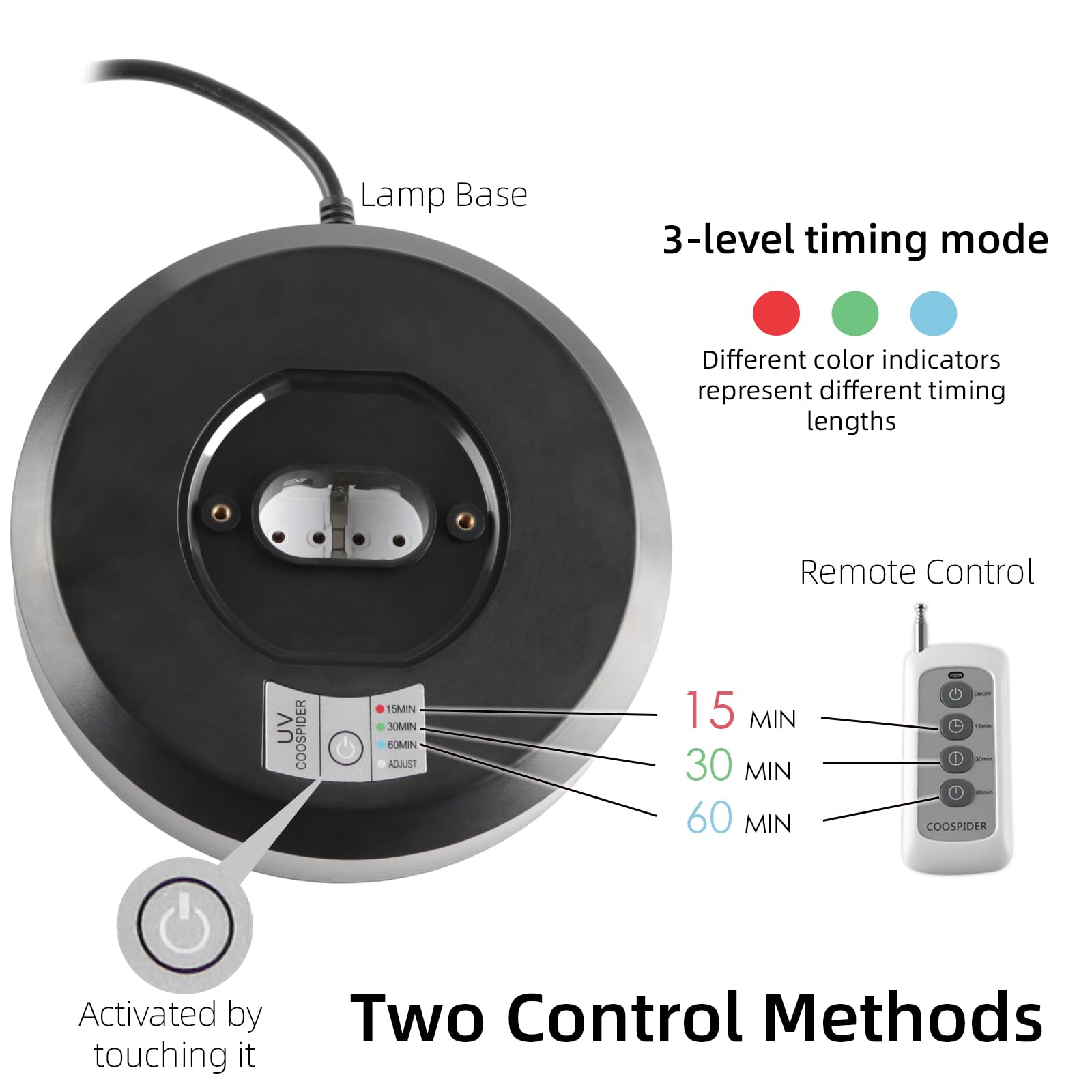 38 Watts Ozone Free UVC Lamp wRemote Control 253.7nm wavelength UVC Light for Home Office School, 3-Gear Timer 153060 Minutes 110V CTUV-38