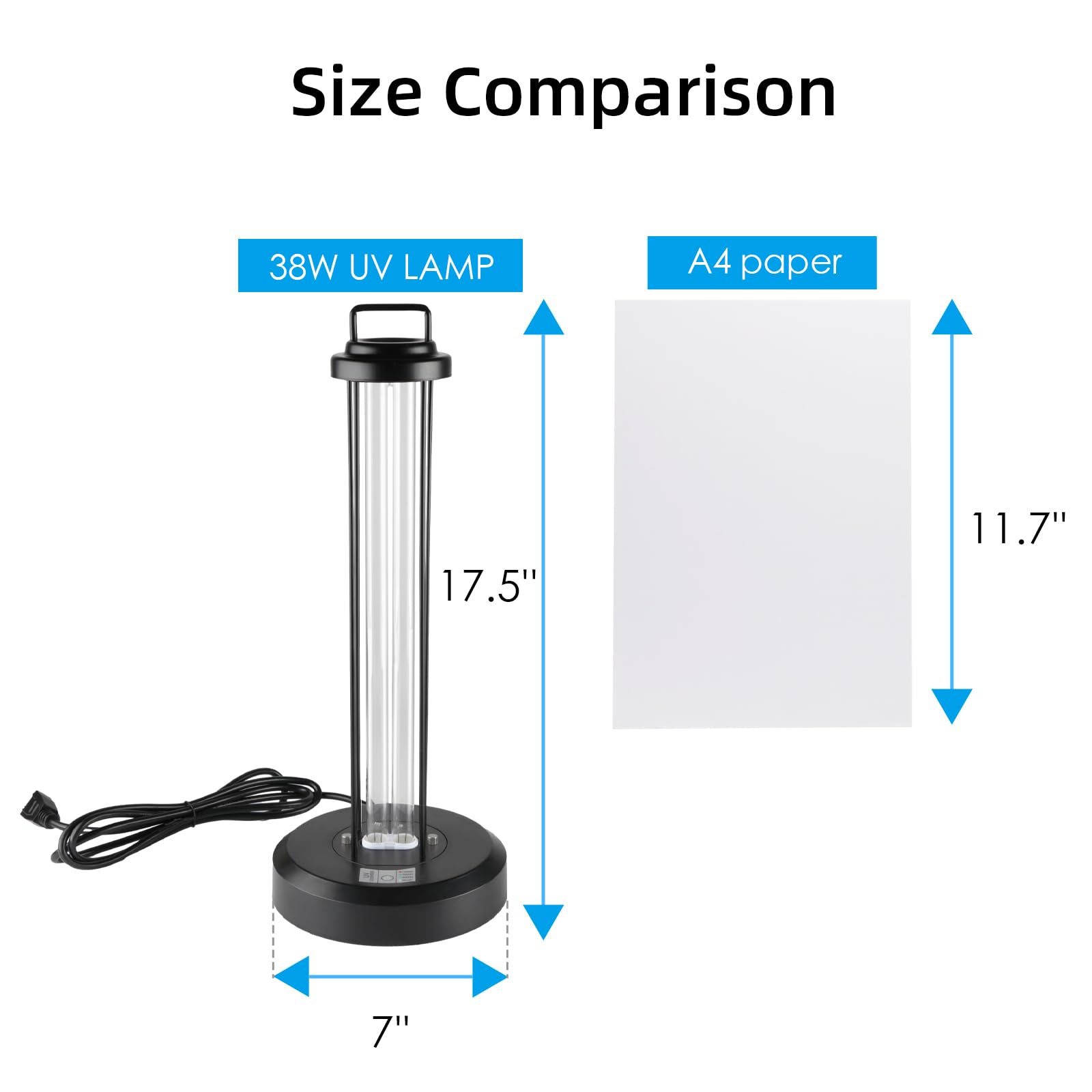 38 Watts Ozone Free UVC Lamp wRemote Control 253.7nm wavelength UVC Light for Home Office School, 3-Gear Timer 153060 Minutes 110V CTUV-38