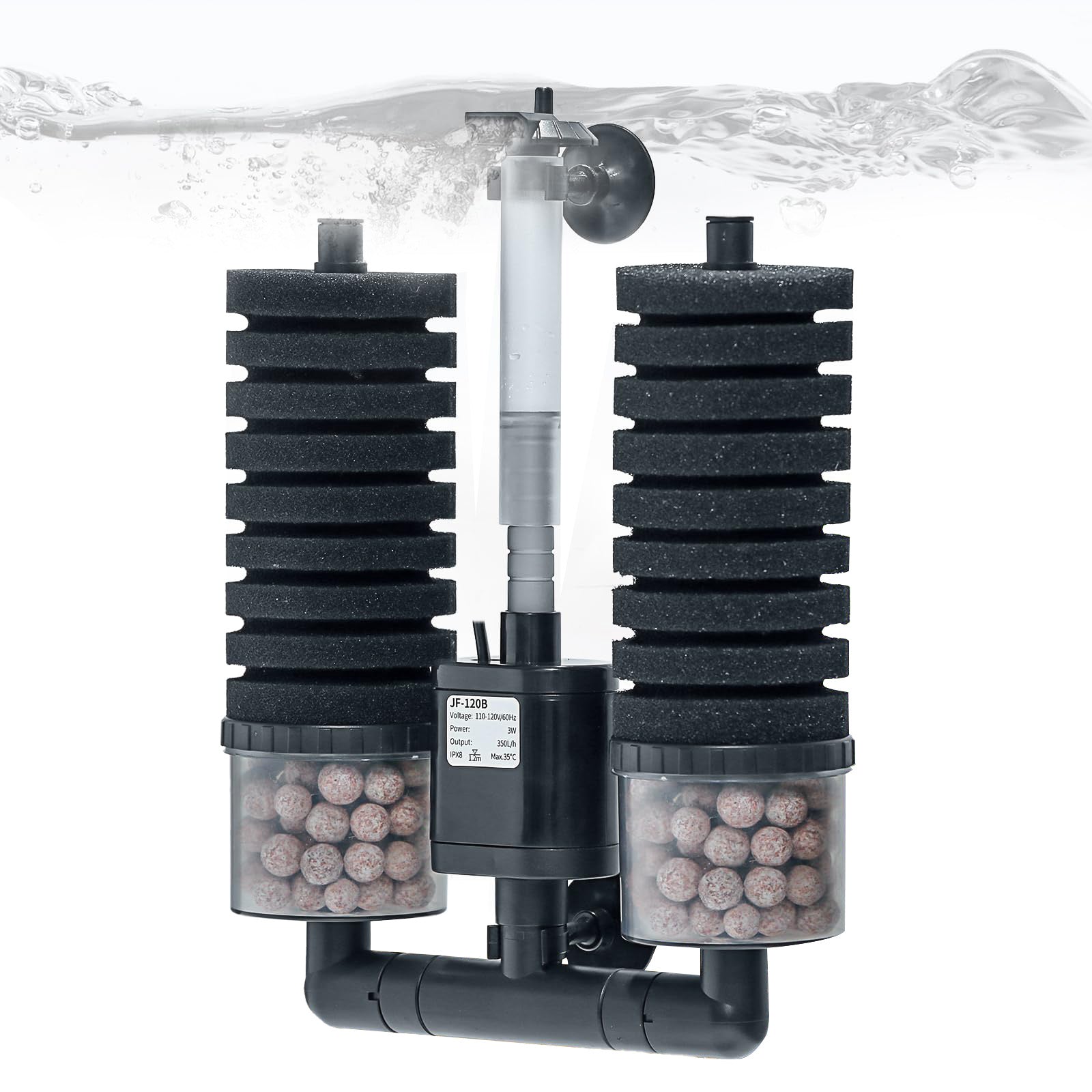 Aquarium Sponge Filter 15-55 Gallon Fish Tank Filter, Electric Power Double Sponge Filter, Quiet Small Low Flow Foam Filter For Fish Tank Betta Shrimp, Intake Dual Sponge Filter Kit w/ Bio Balls &Pump