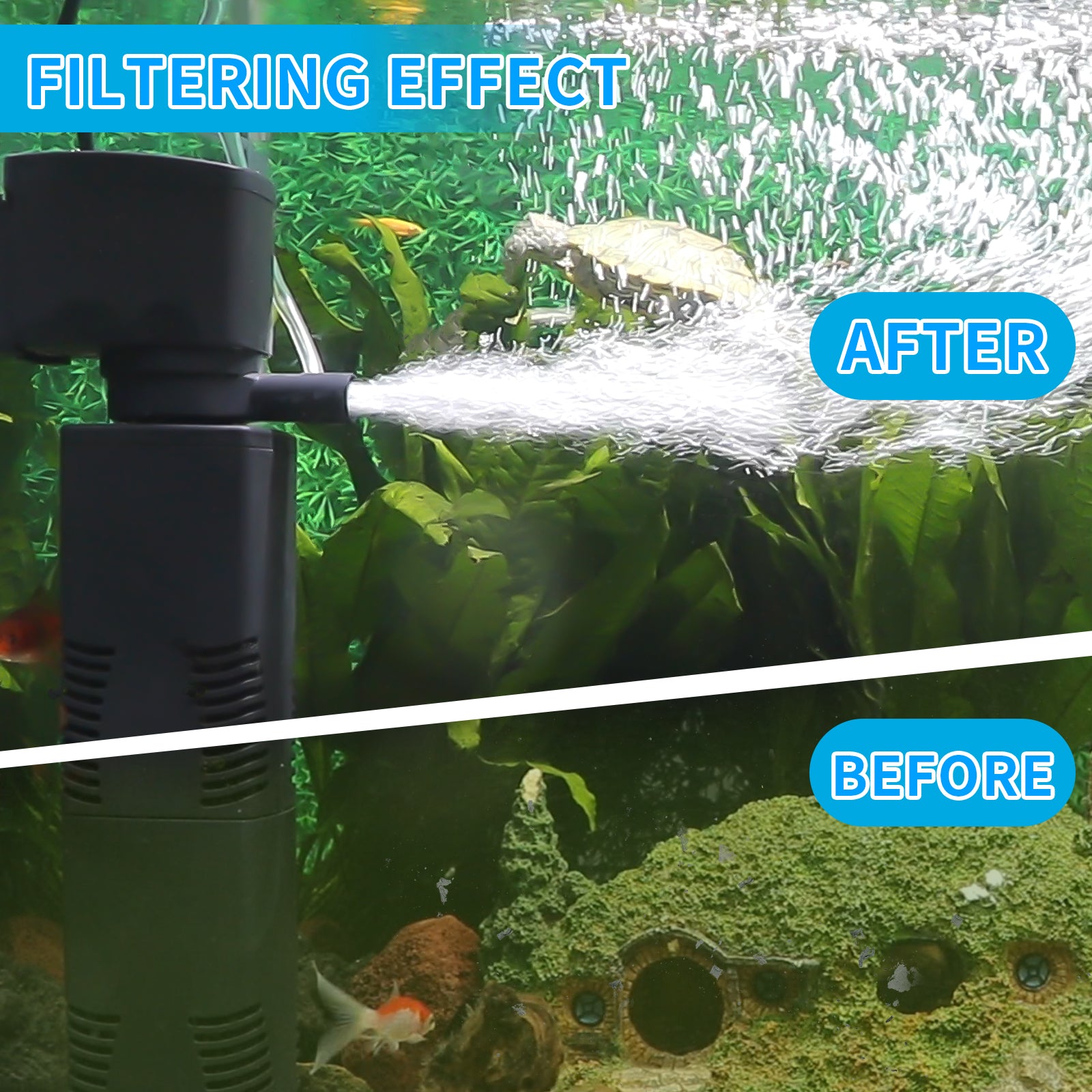 300GPH for Aquarium Filter 55-150 Gal, Internal Pump Filter for Fish Tank and Turtle Filter with Aeration Wave Making, Powerful Pump for Large Tanks, Turtle, Koi, Deodorizing - Coospider
