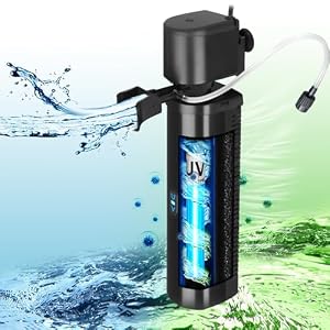 (With UV sterilization) TARARIUM H8F Aquarium Filter for 40-150 Gallon Tank, UV Fish Tank Green Clean Machine Submersible Powerful Pump Canister Filter 400GPH for Pond Turtle Tank Saltwater Freshwater Crystal Clear Green Killing