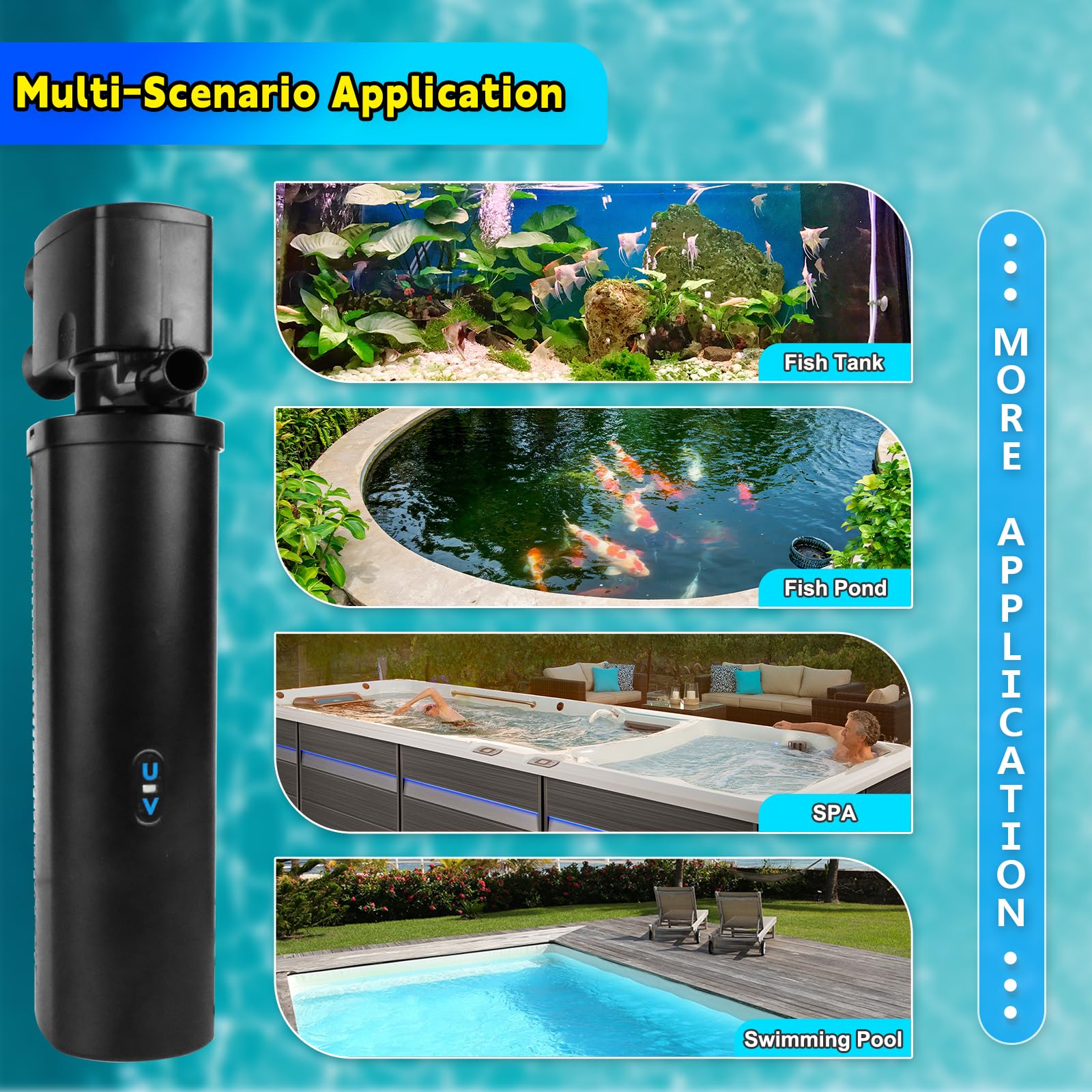 1800F 600GPH UV Aquarium Filter for 100-300 Gal Tank, Large Fish Turtle Tank Green Water Clean Machine Submersible Canister Filter Powerful Pump Pond Filter for Saltwater Freshwater Crystal Green Killing