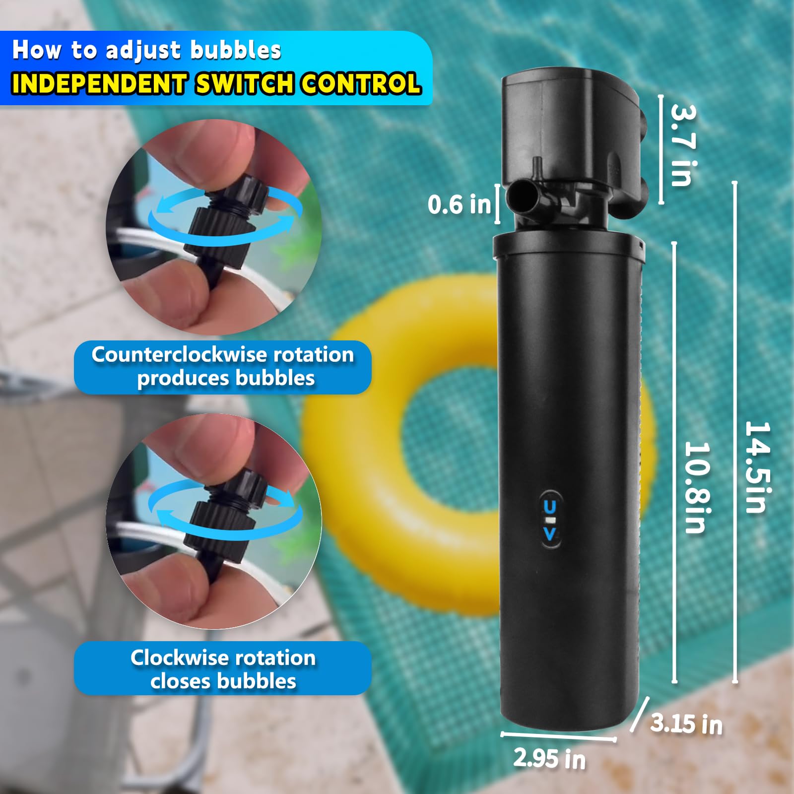 1800F 600GPH UV Aquarium Filter for 100-300 Gal Tank, Large Fish Turtle Tank Green Water Clean Machine Submersible Canister Filter Powerful Pump Pond Filter for Saltwater Freshwater Crystal Green Killing