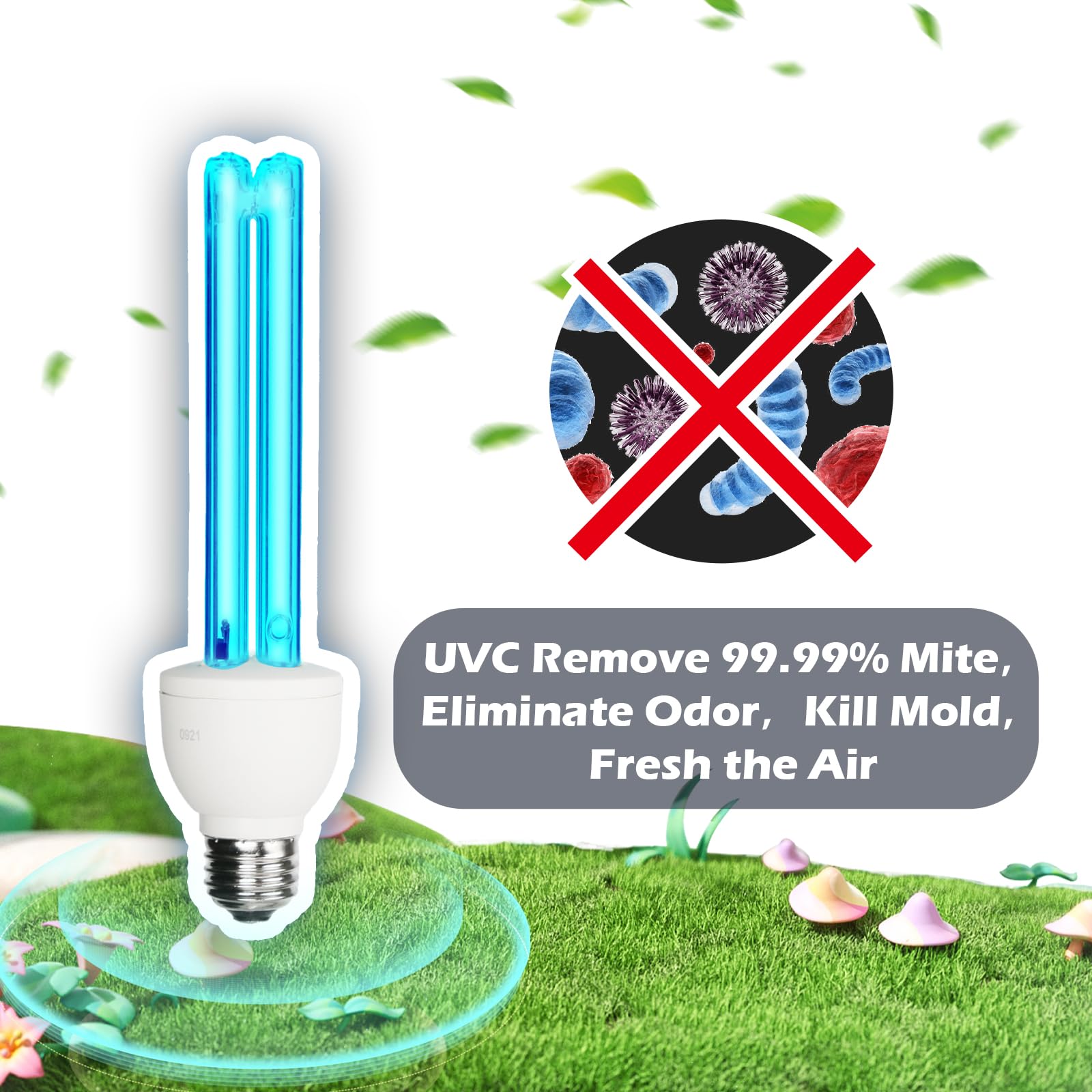6 Pack 25 Watts UVC Light Bulb Ozone Free, UV Light for Bedroom  Bathroom  Closet  Kitchen, 253.7nm Wavelength Covers up to 400sq.ft, E26 110V CTUV-25
