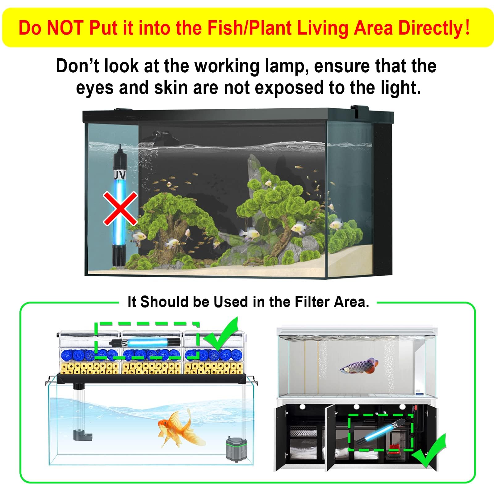 Aquarium Light 9W for 75-200 Gallon CTUV-H10F P10F Replacement Bulb Submersible Clean Green Lamp for Cloudy Fish Tank Pond Pools Fountains Crystal Clear