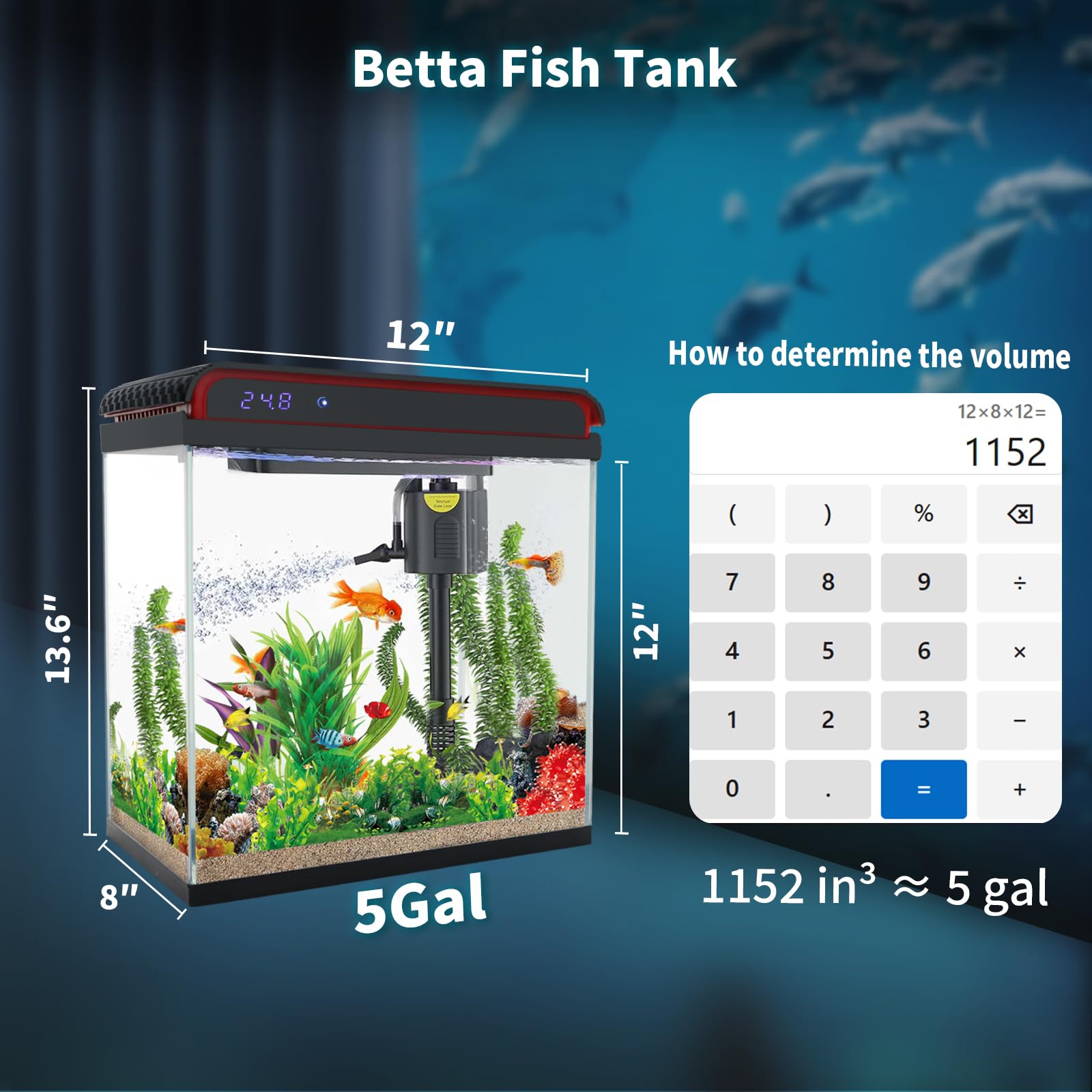 Betta Fish Tank, 5 Gallon Glass Aquarium, Small Fish Tank with Filter and 3 LED Plant Lights and Water Temperature Detection System, Betta Shrimp Guppy Jellyfish Starter kit self Cleaning Fish Tank
