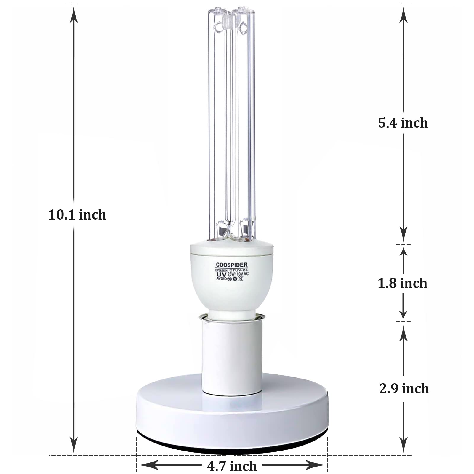COOSPIDER Ozone Free UV 25W E26 110V Germicidal Light with UVC Bulb Timer Base