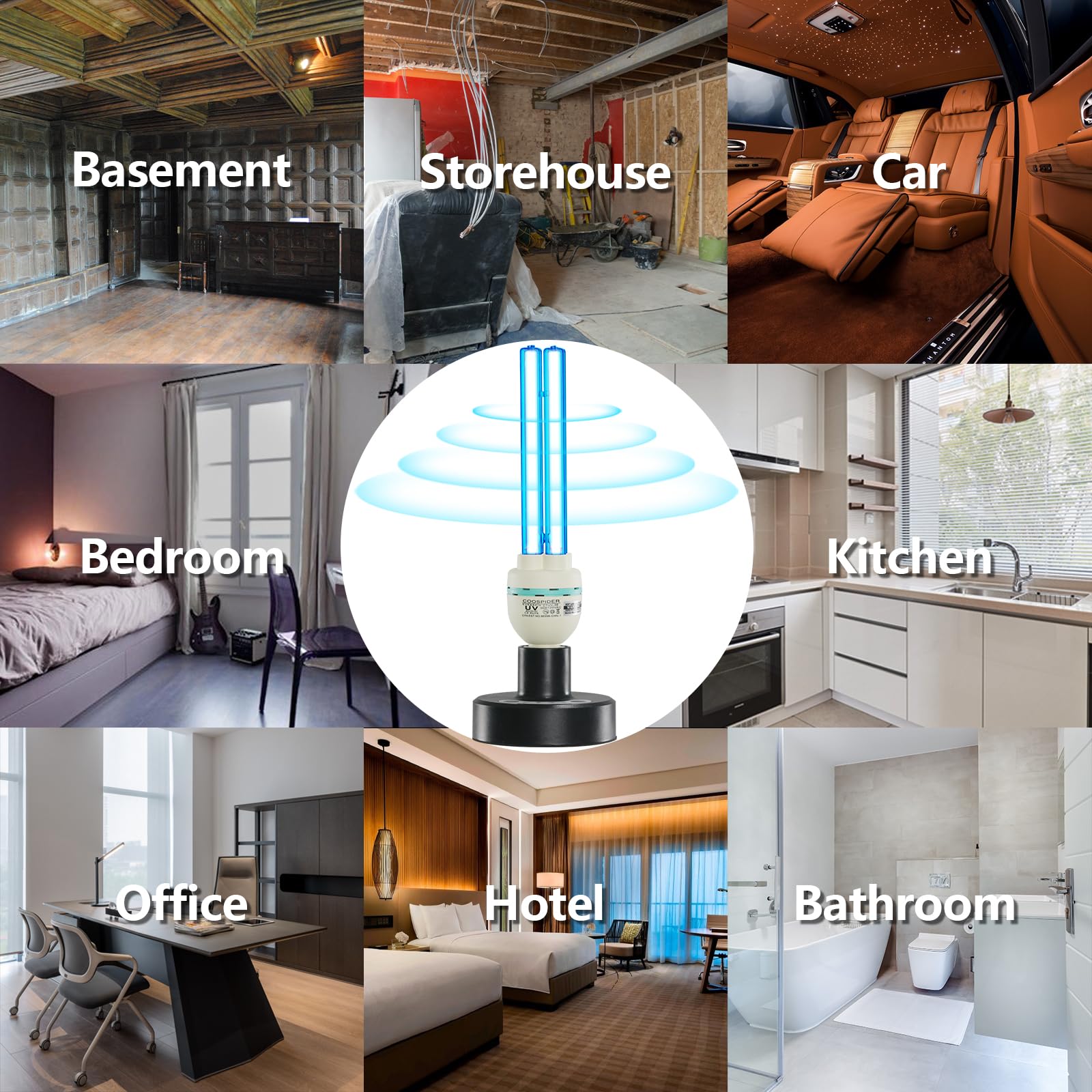 COOSPIDER UV Germicidal Light Sterilization rate 99.99% Remote Control Timer 15/30/60 minutes 120V 36W Table Lamp,for Remove Musty (Ozone-free CTUV-36)