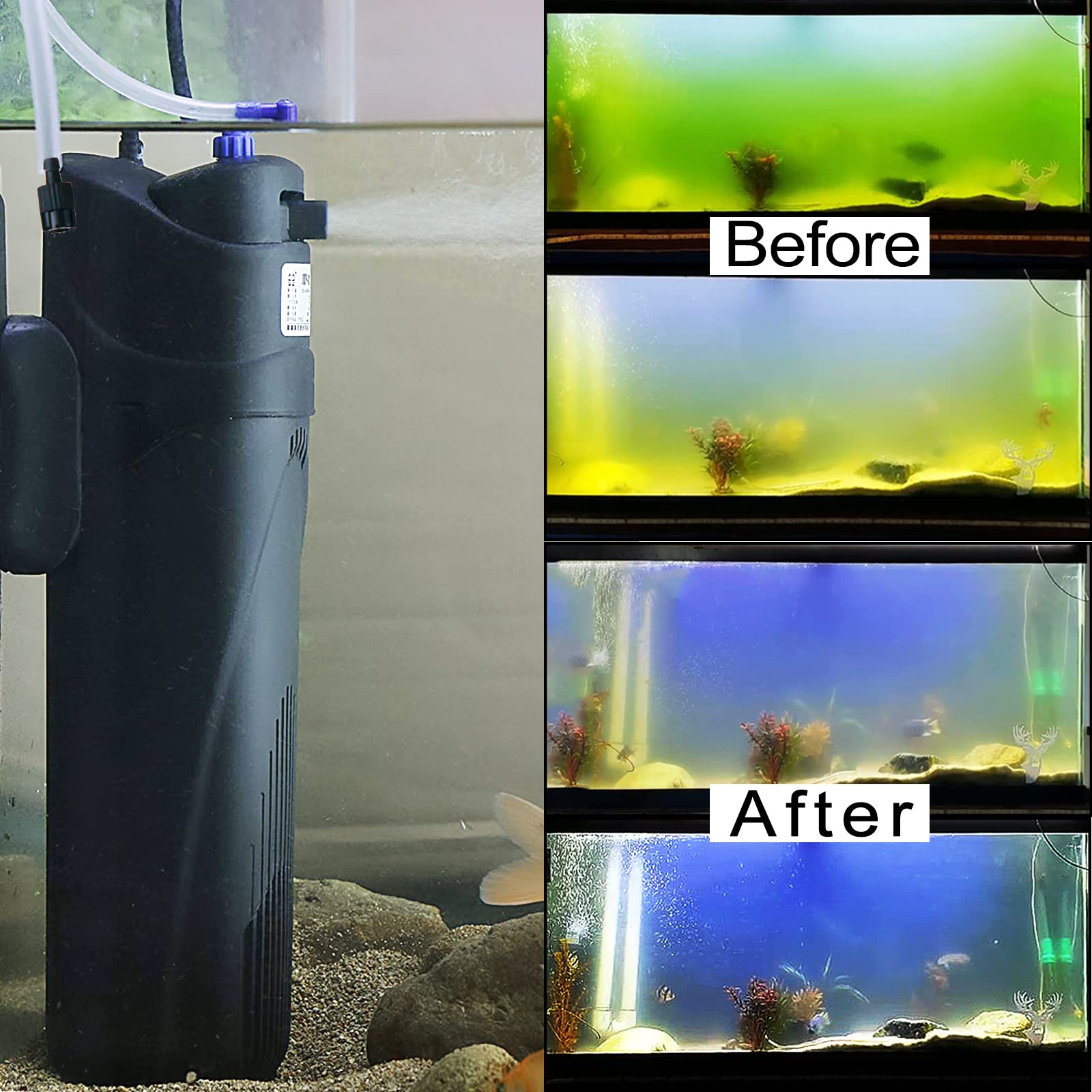 Coospider Sun JUP-01 Aquariums in Tank UV Submersible Filter Machine 211gph 9W fit for 80Gallon (JUP 01 Set + 2X Replace Sponge + 1x Spare UV Bulb)