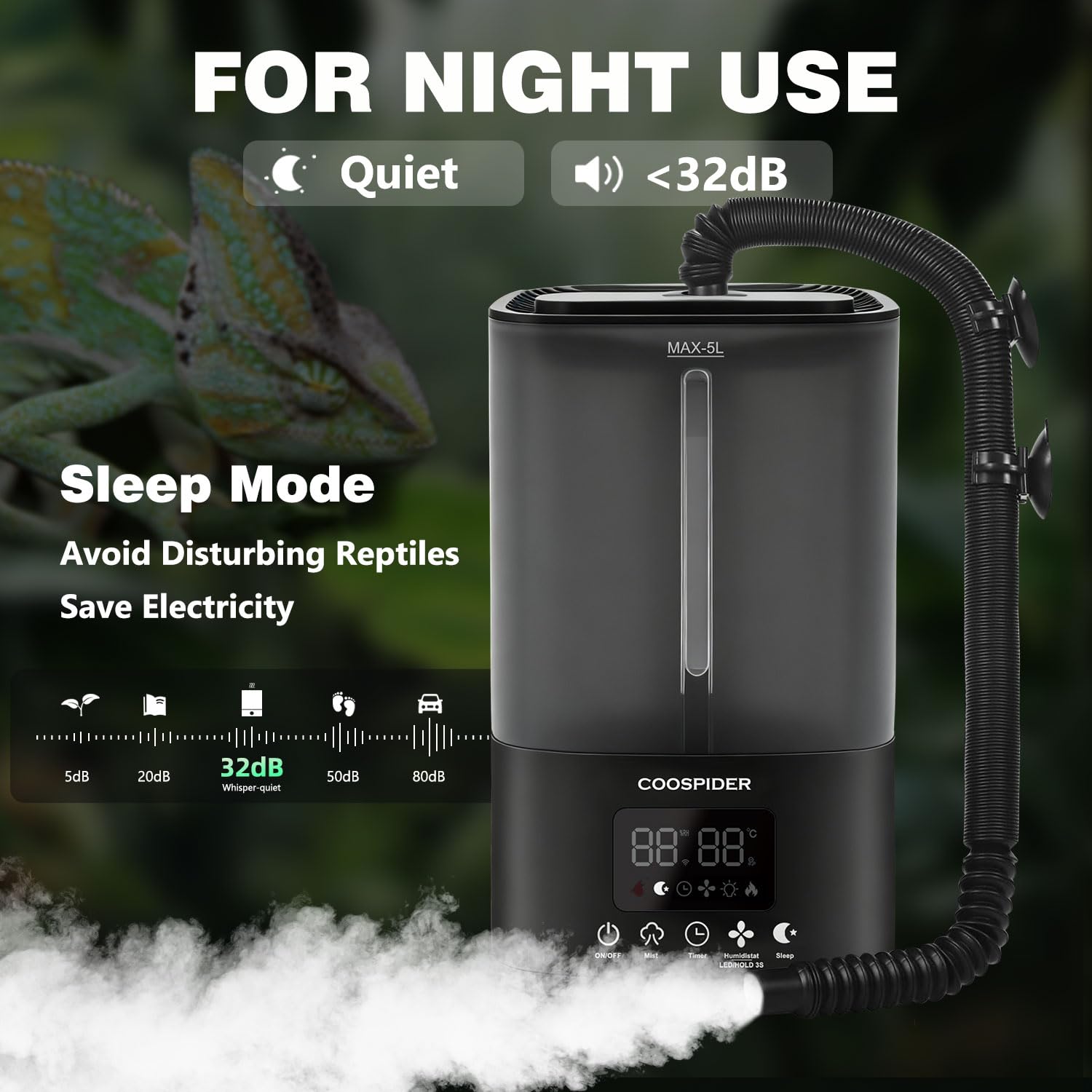 Coospider 5L Reptile Fogger Humidifier, Automatic Humidifiers for Reptiles Tank, Terrarium Humidifiers with Timer and Humidity Control, Reptile Misting System for Reptiles Amphibians Herps Vivarium