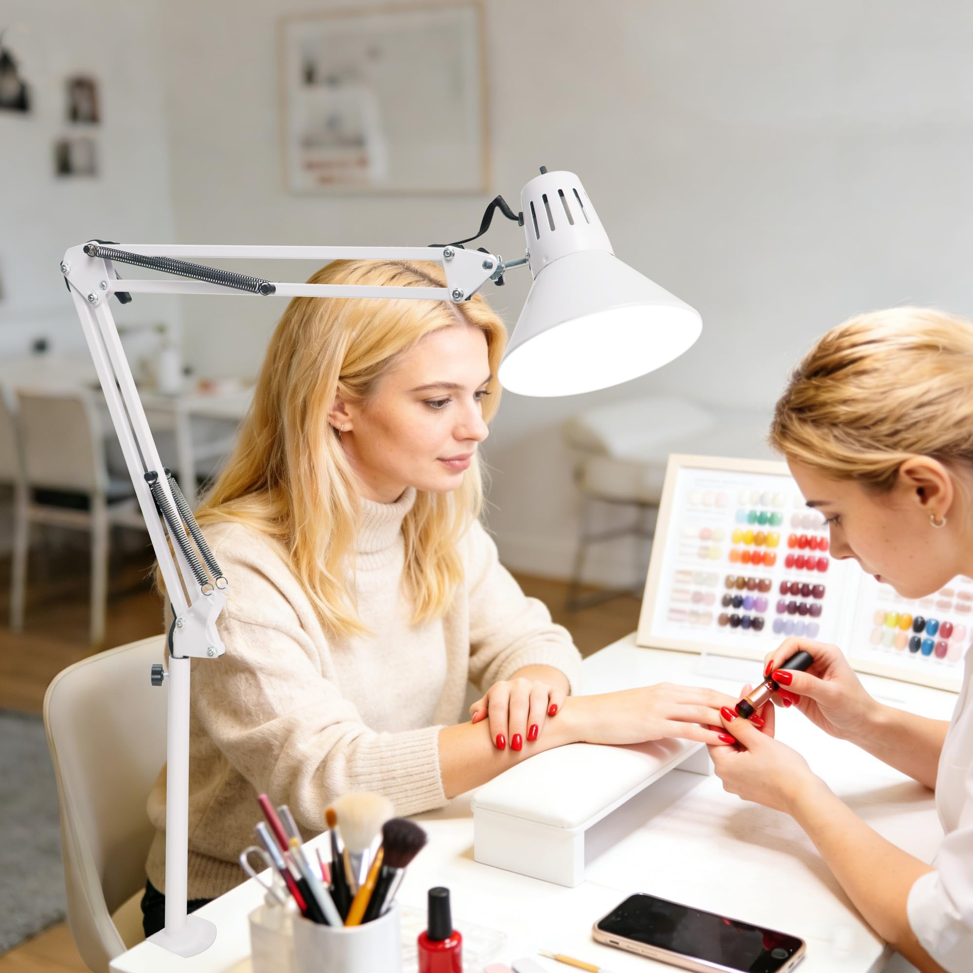 Desk Lamp With Clamp for Home Office, Eye-Caring Clip on Light with Adjustable Extra Tall Metal Swing Arm, High Intensity Clamp Lamp wLED Bulb, Architect Task Table Lamps for Study, Workbench-W5000k