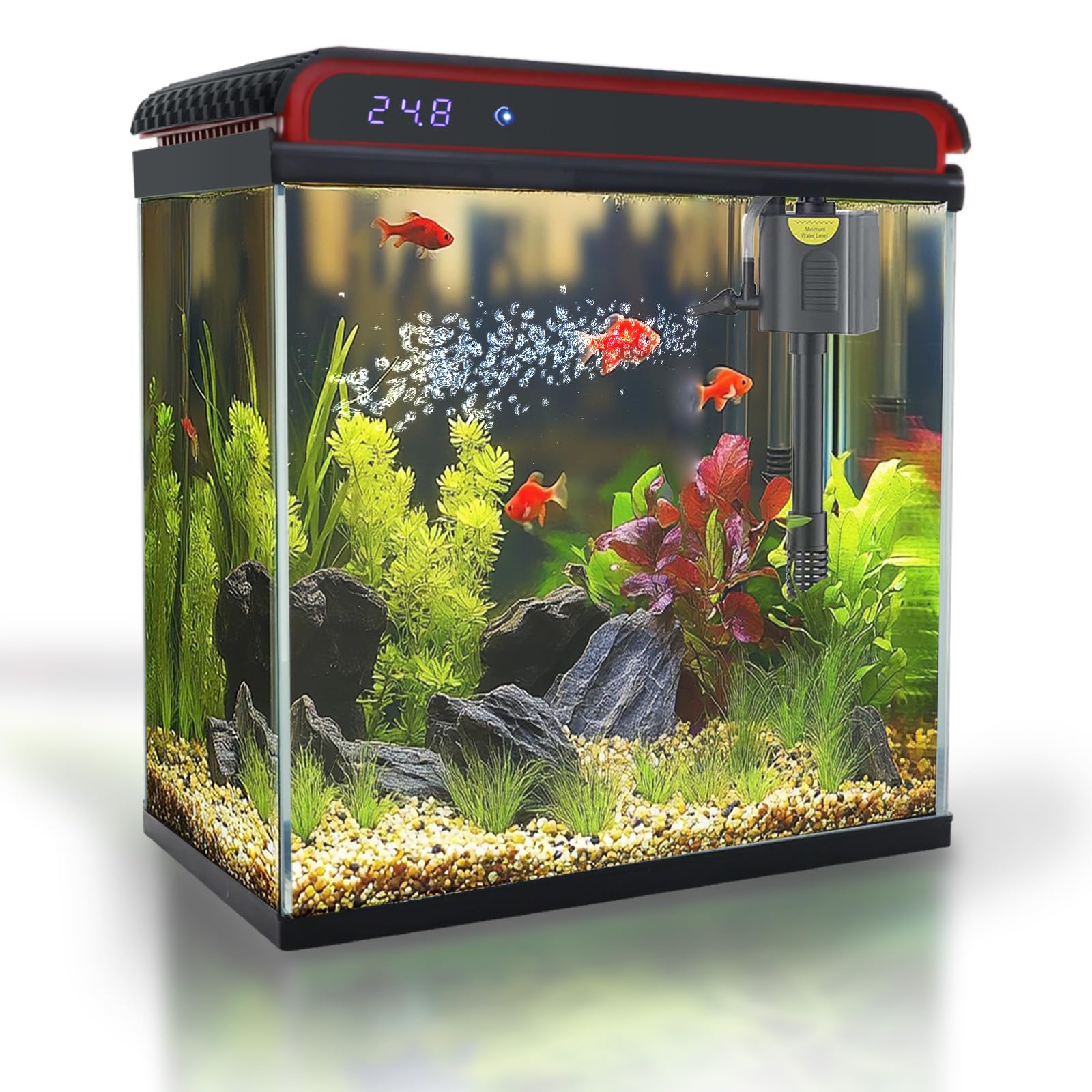 Glass 10 Gallon Fish Tank Aquarium - Smart Self-Cleaning Starter Kit with 3-Color LED Light, Ultra Quiet Pump & Filter, Temperature Monitoring for Betta Fish and Shrimp