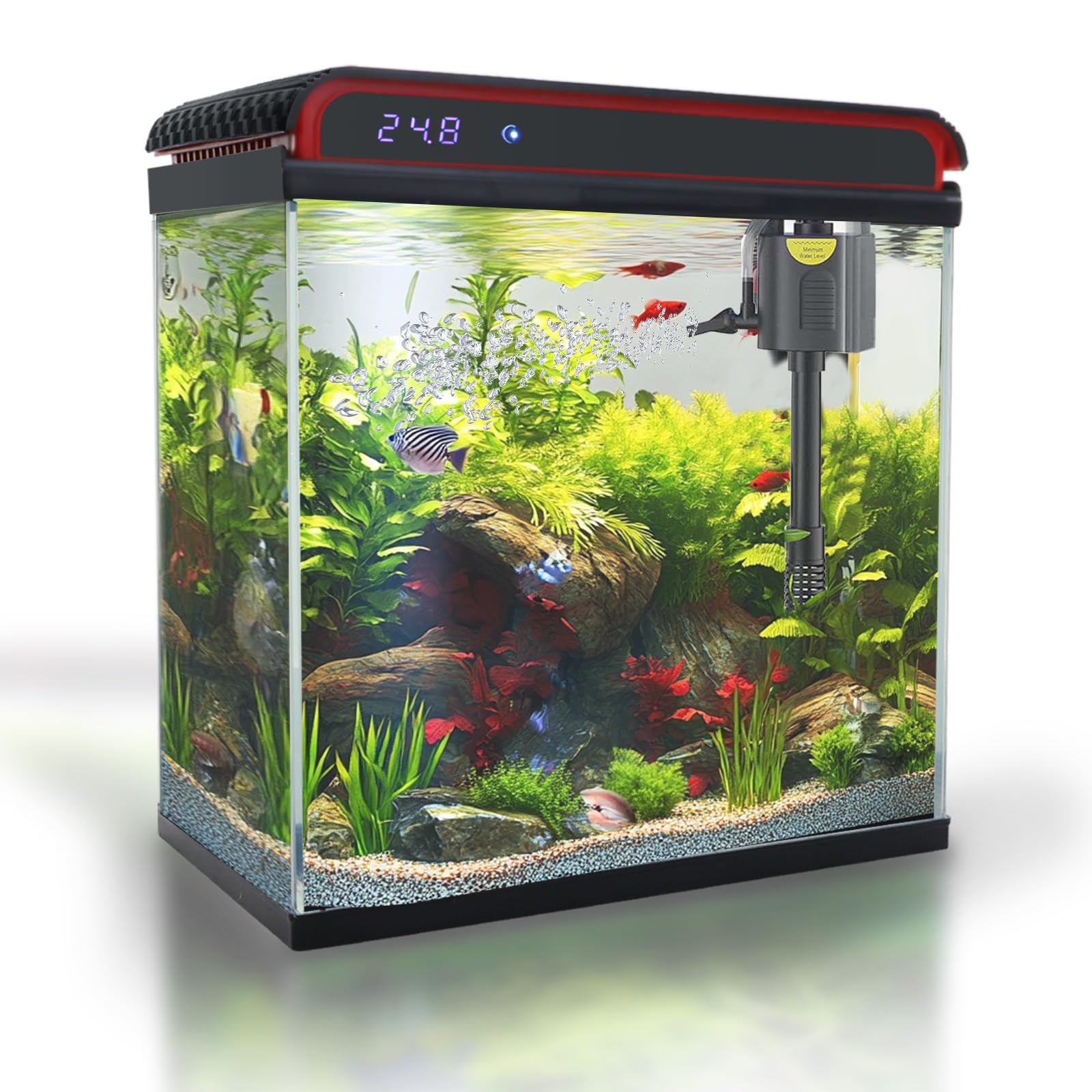 Glass 20 Gallon Fish Tank Aquarium - Smart Self-Cleaning Starter Kit with 3-Color LED Light, Ultra Quiet Pump & Filter, Temperature Monitoring for Betta Fish and Shrimp