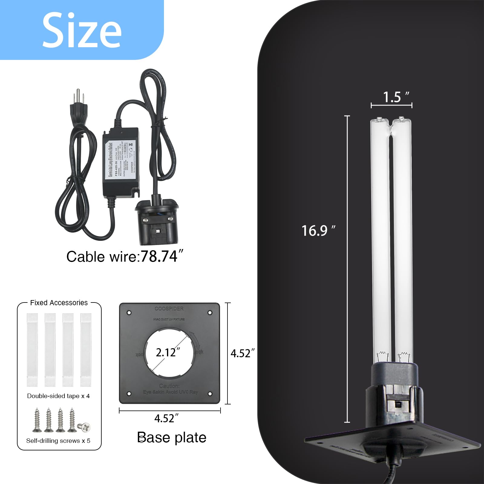HVAC Lamp in Duct Air Cleaning for House AC Duct with 253.7nm wavelength (60W-2P)