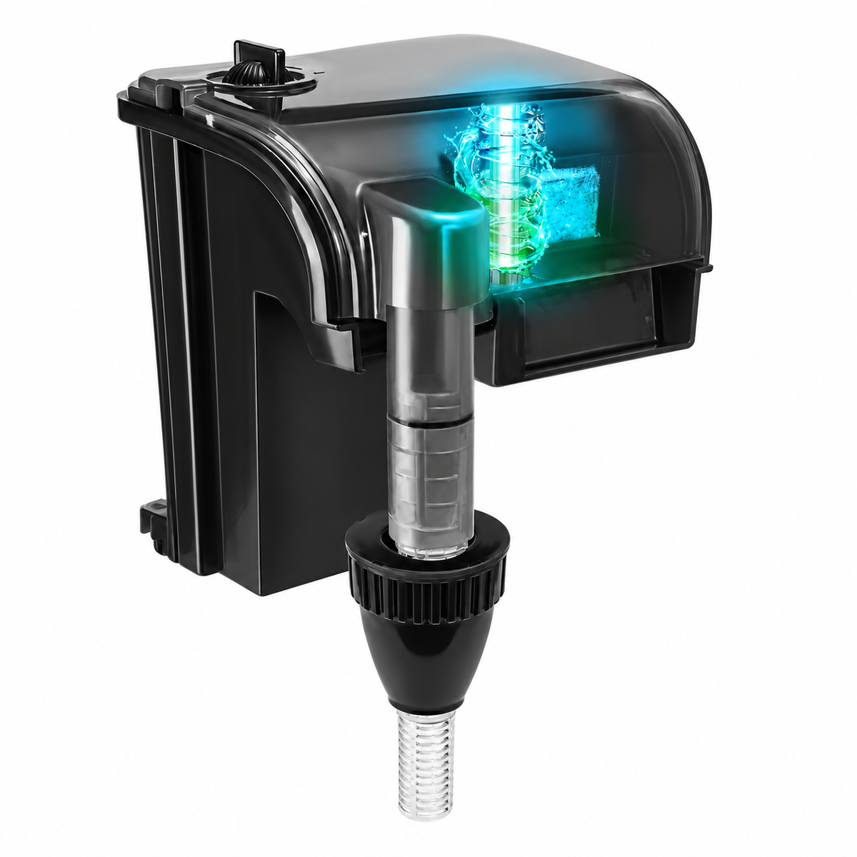 Hang on Back Aquarium Power Filter wDetachable U-V Light Canister & Surface Skimmer 158GPH for 10-40 Gal. Fish Tank 4-Stage Deodorization Keep Saltwater Freshwater Crystal Clear Green Clean Machine