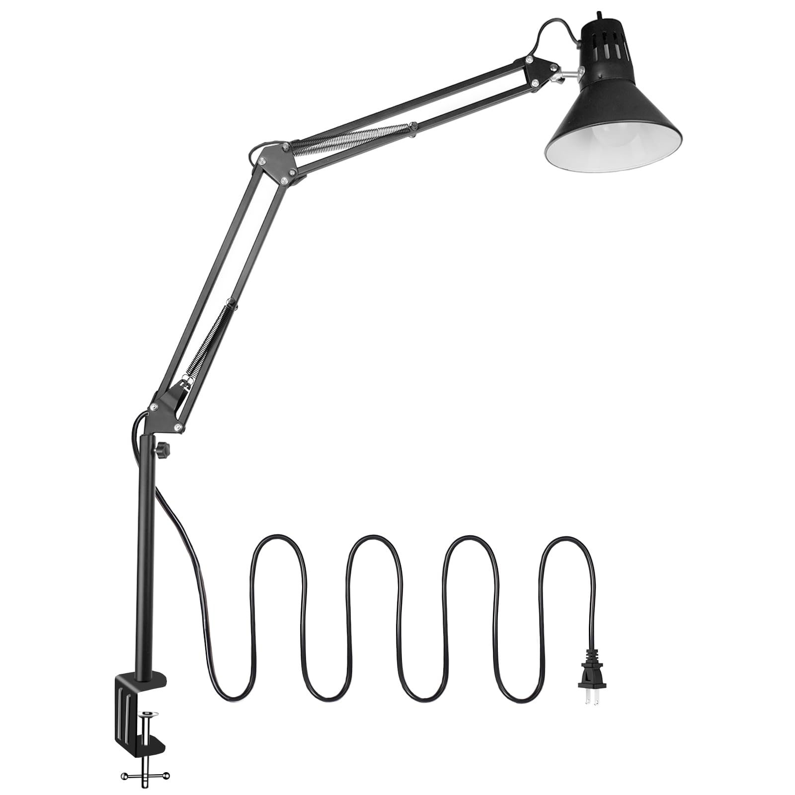 Hypool Desk Lamp wA19 E26 LED Bulb for Home Office Eye-Caring Metal Extra Tall Swing Arm High Intensity Clamp Flexible Gooseneck Side Table Working Reading Computer Workbench 5000K White Light