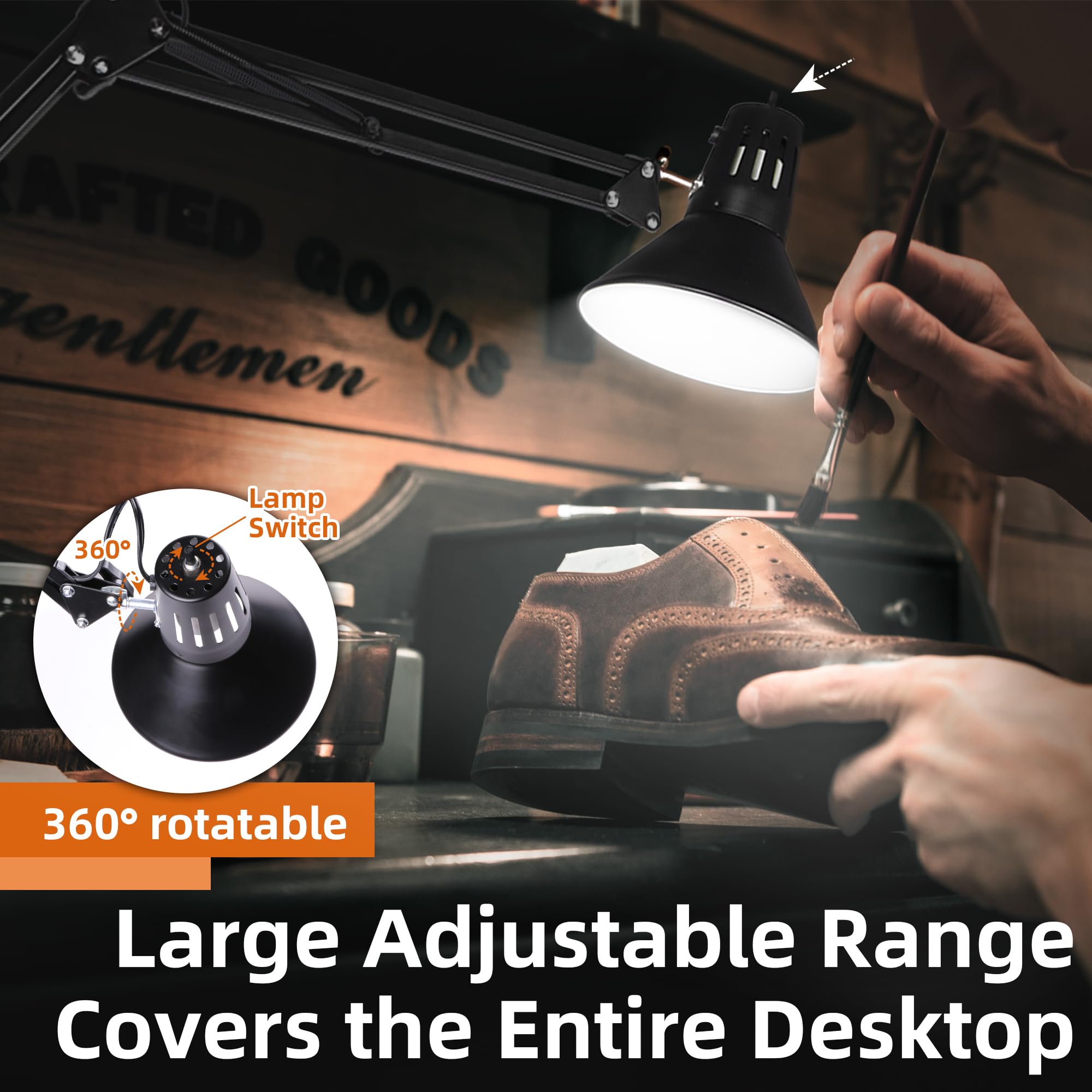 Hypool Desk Lamp w/A19 E26 LED Bulb for Home Office Eye-Caring Metal Extra Tall Swing Arm High Intensity Clamp Flexible Gooseneck Side Table Working Reading Computer Workbench 5000K White Light - Coospider