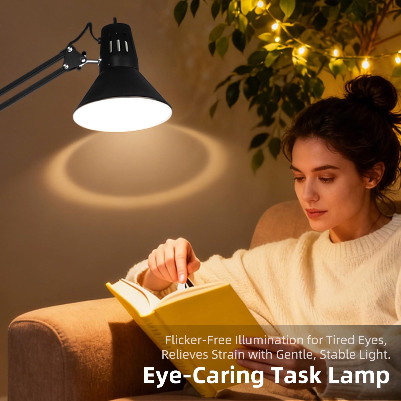 LED Desk Lamp Dimmable with Clamp, Eye-Caring Clip on Lights for Home Office, 3 Adjustable Color Temperature,Extra Tall Metal Swing Arm, High Intensity Clamp wA19 E26 Bulb for Working Reading, Black