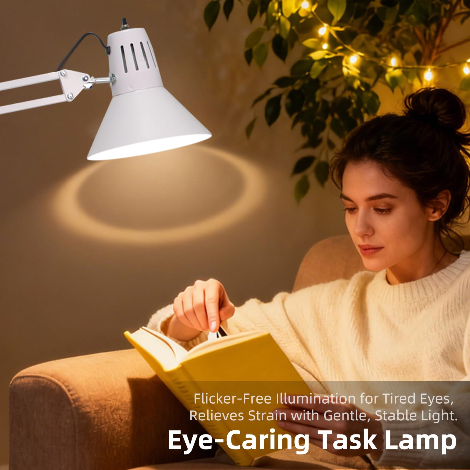 LED Desk Lamp Dimmable with Clamp, Eye-Caring Clip on Lights for Home Office, 3 Adjustable Color Temperature,Extra Tall Metal Swing Arm, High Intensity Clamp wA19 E26 Bulb for Working Reading, White