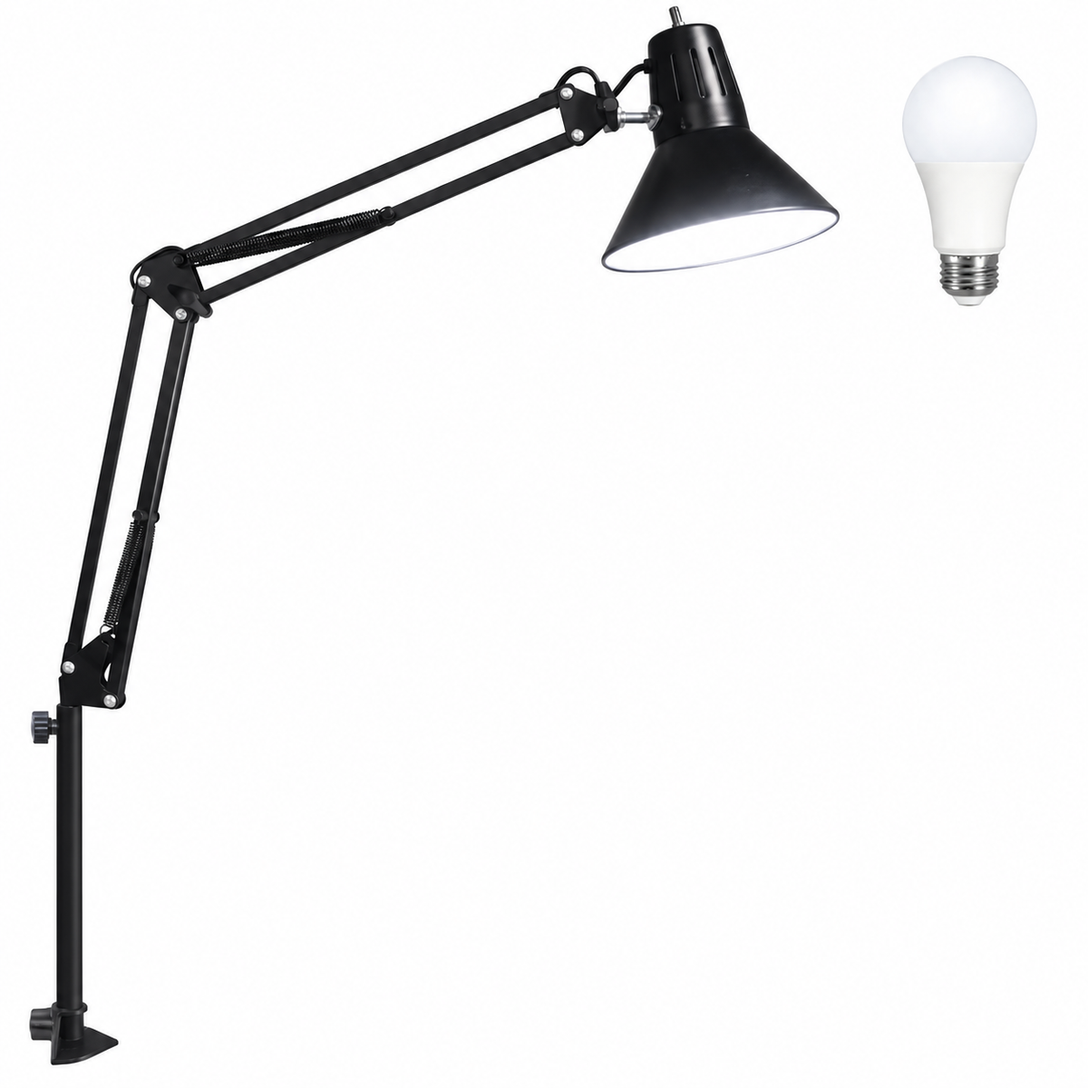 LED Desk Lamp Dimmable with Clamp, Eye-Caring Clip on Lights for Home Office, 3 Adjustable Color Temperature,Extra Tall Metal Swing Arm, High Intensity Clamp wA19 E26 Bulb for Working Reading, Black