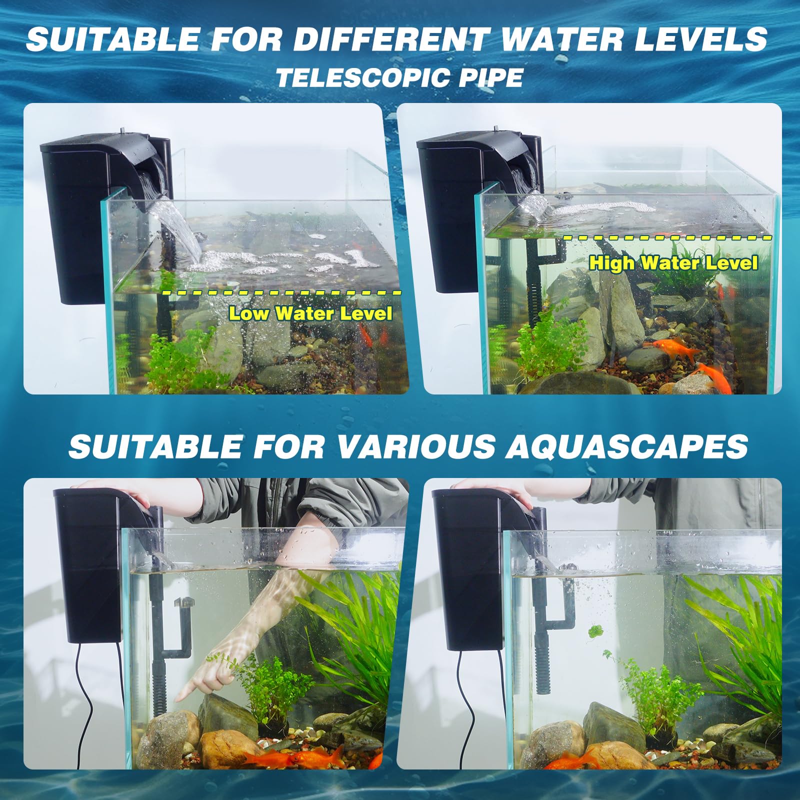 Large Hang on Back Aquarium Filter 344GPH for 40-150 Gallon Fish Tank, U-V Light Big Canister w Filters High Flow 5-Stage Green Killing Deodorization Machine Keep Fresh& Saltwater Water Crystal Clear