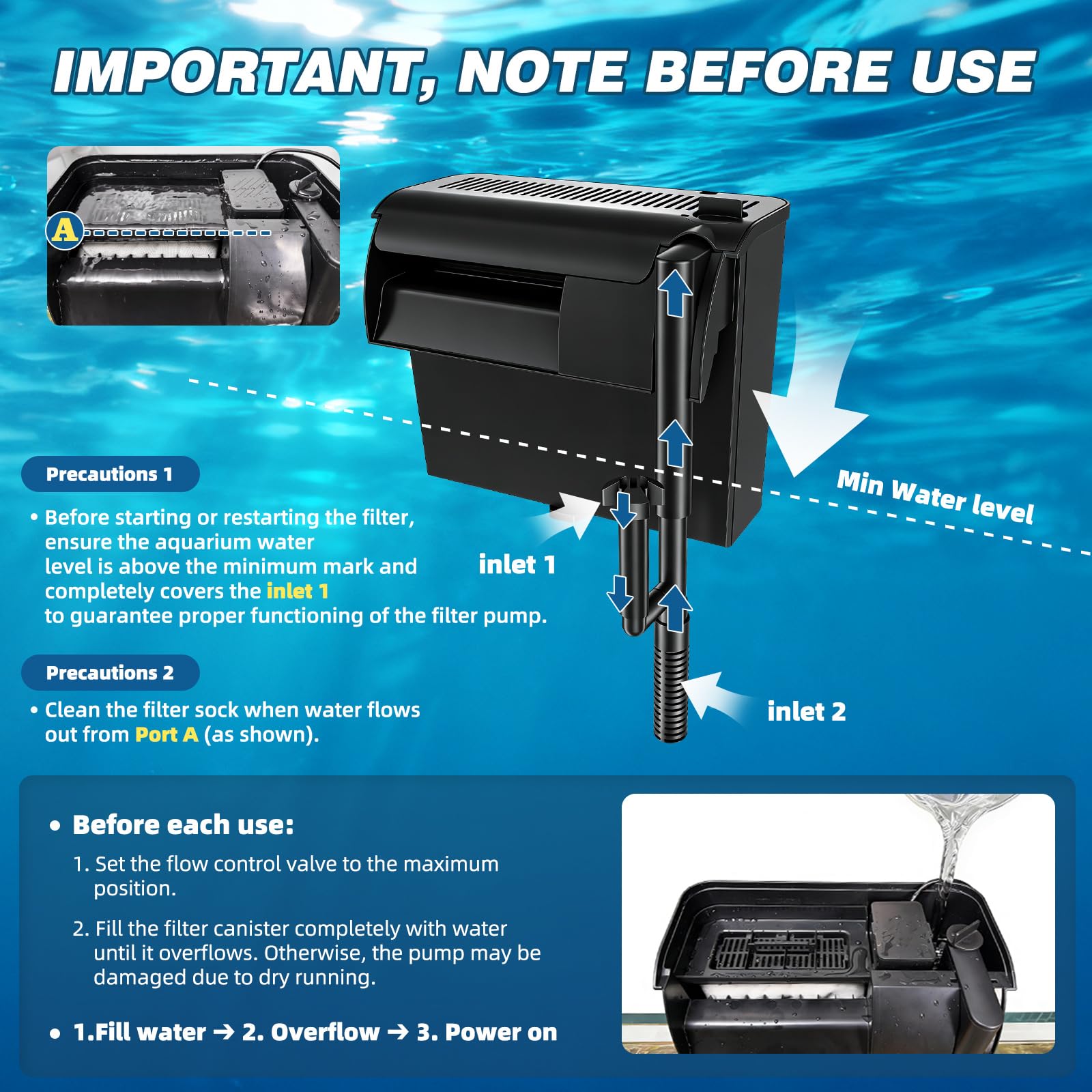 Large Hang on Back Aquarium Filter 344GPH for 40-150 Gallon Fish Tank, U-V Light Big Canister w Filters High Flow 5-Stage Green Killing Deodorization Machine Keep Fresh& Saltwater Water Crystal Clear