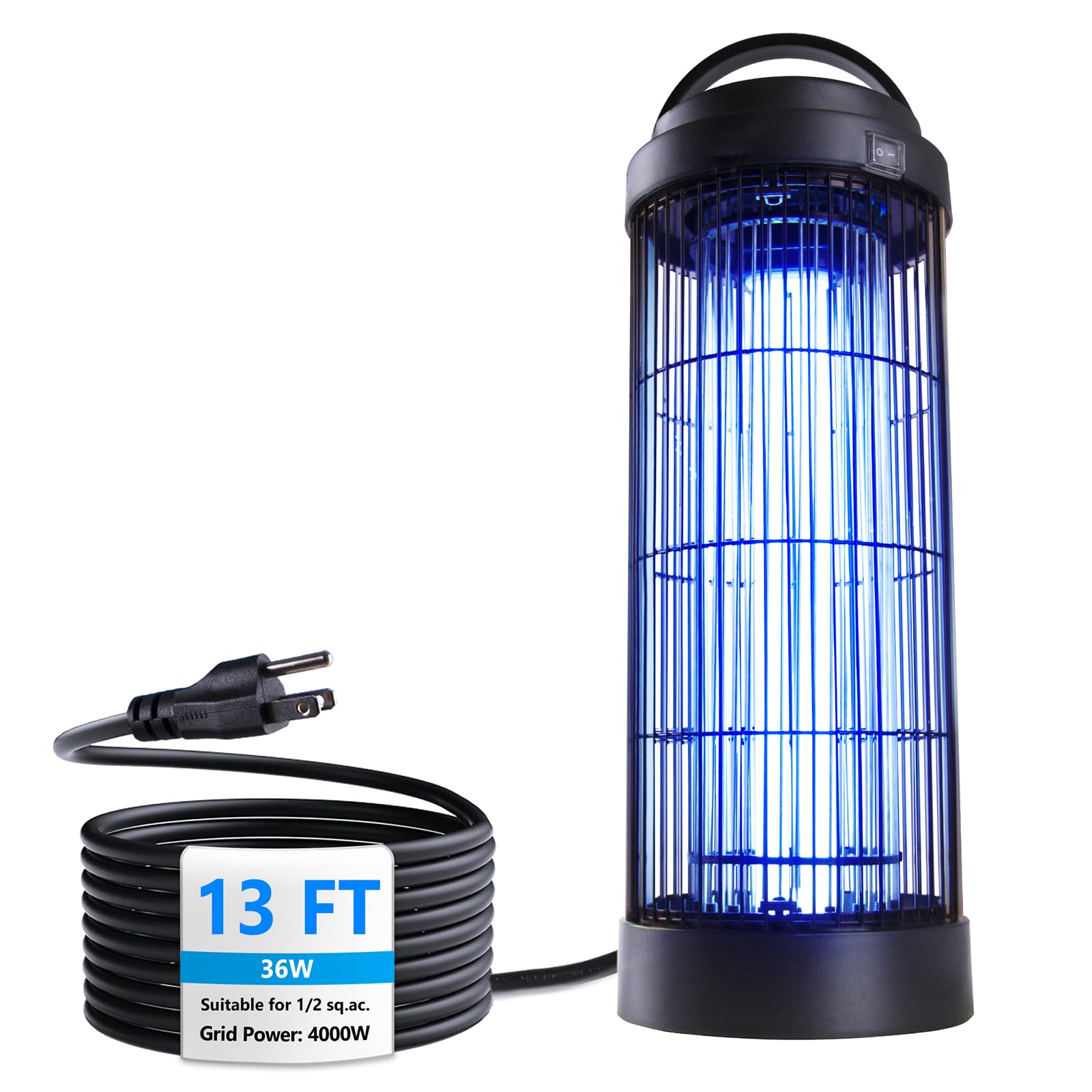Large Size Bug Zapper Outdoor for 12 Acres with 13FT Power Cord, 4000V Instant Killing Grid Removable Hanging High Power Outdoor Mosquito Killer, Fly Trap Lamps for Camping Patio Home