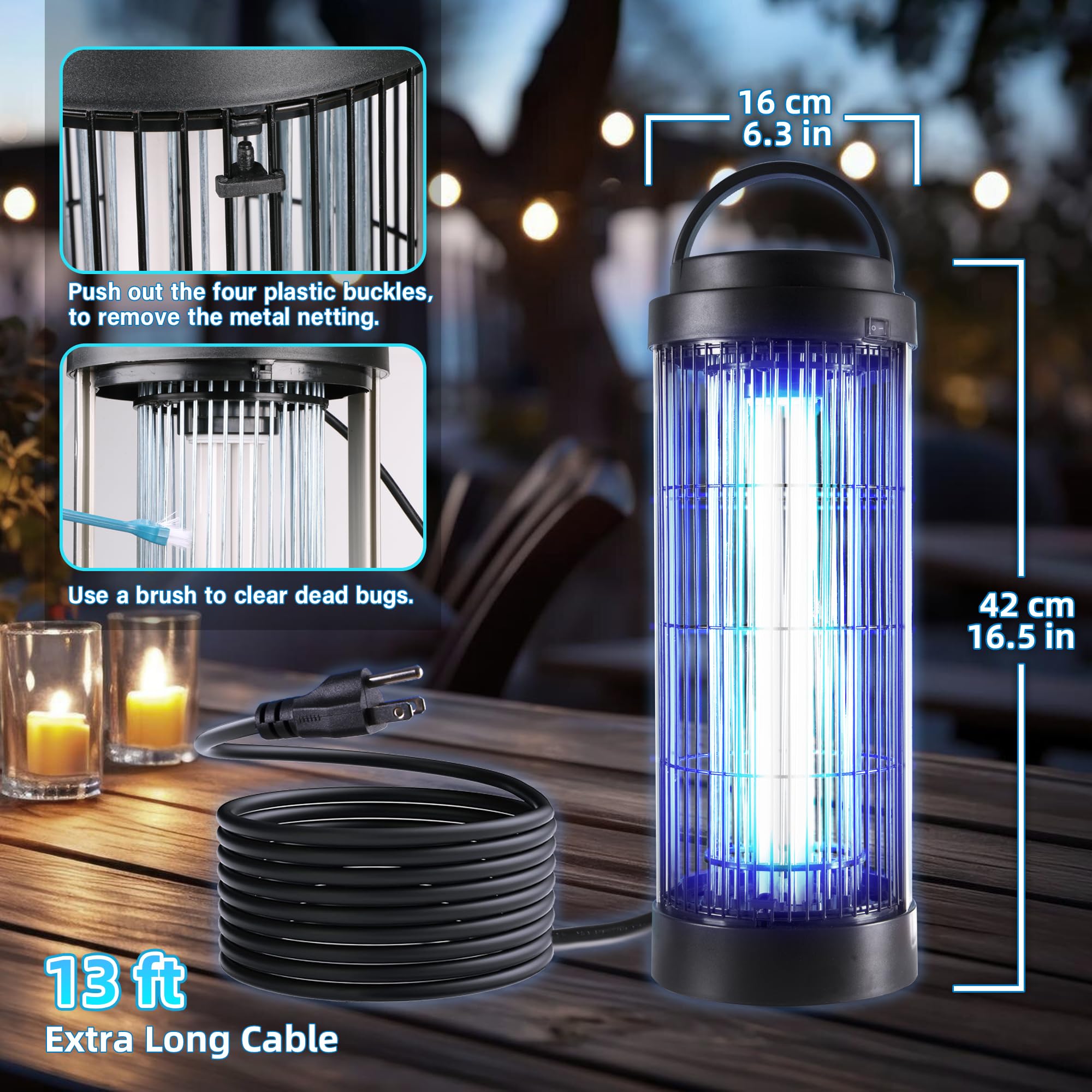 Large Size Bug Zapper Outdoor 36W for 1/2 Acres with 13FT Power Cord, 4000V Instant Killing Grid Removable Hanging High Power Outdoor Mosquito Killer, Fly Trap Lamps for Camping Patio Home