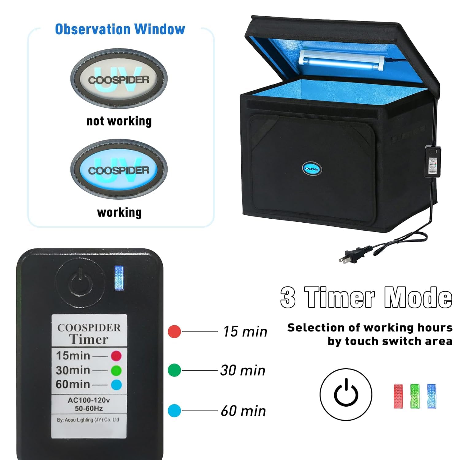 Large UVC Sanitizer Box Ozone Free, Foldable Cleaner Bag with Timer, 36L9.5gal UV Light Bulb Black Tote for Shoes, Cell Phone, Baby Bottle, Key, Towel