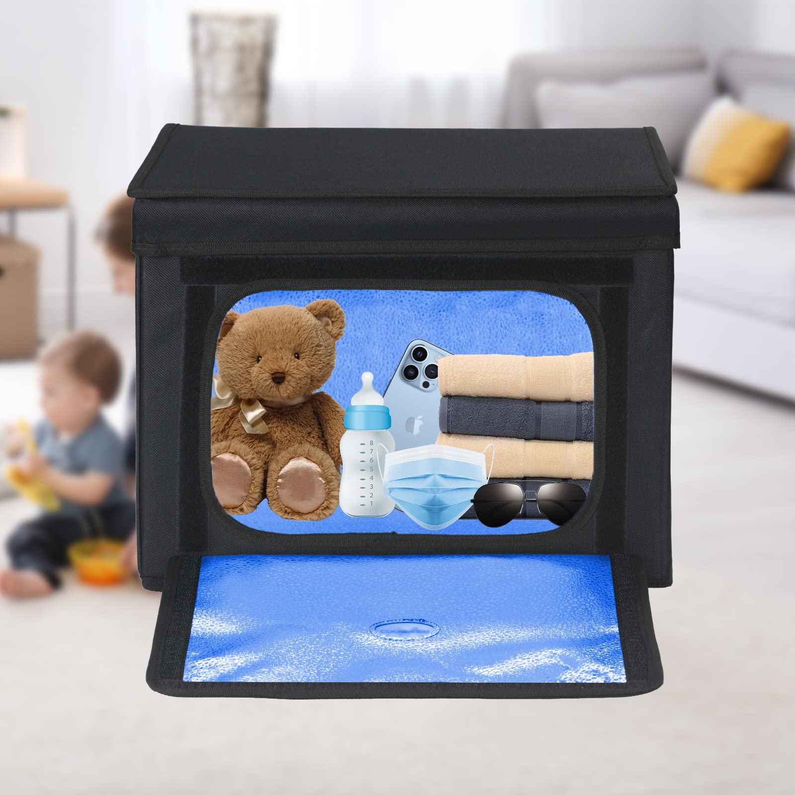 Large UVC Sanitizer Box with Ozone, Foldable Cleaner Bag with Timer, 36L9.5gal UV Light Bulb Black Tote for Shoes, Cell Phone, Baby Bottle, Key, Towel
