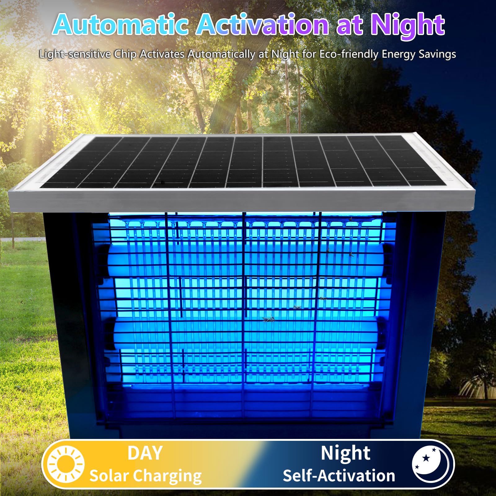 Powerful Solar Bug Zapper Outdoor for 2000 sq.ft with 13FT Extension Cord, Poartable Rechargeable Mosquito Zapper with High Powered, Cordless Solar Fly Zapper for Patio Garden Backyard RV Camping