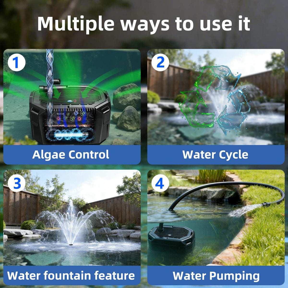 Pond Filter Fountain Kit with Powerful 18W UV Light for Koi Pond Algae Control, 660 GPH 42W High-Performance Pump Build in for 1500 Gallon Pond, 3 Water Patterns Decoration for Your Pond Landscape